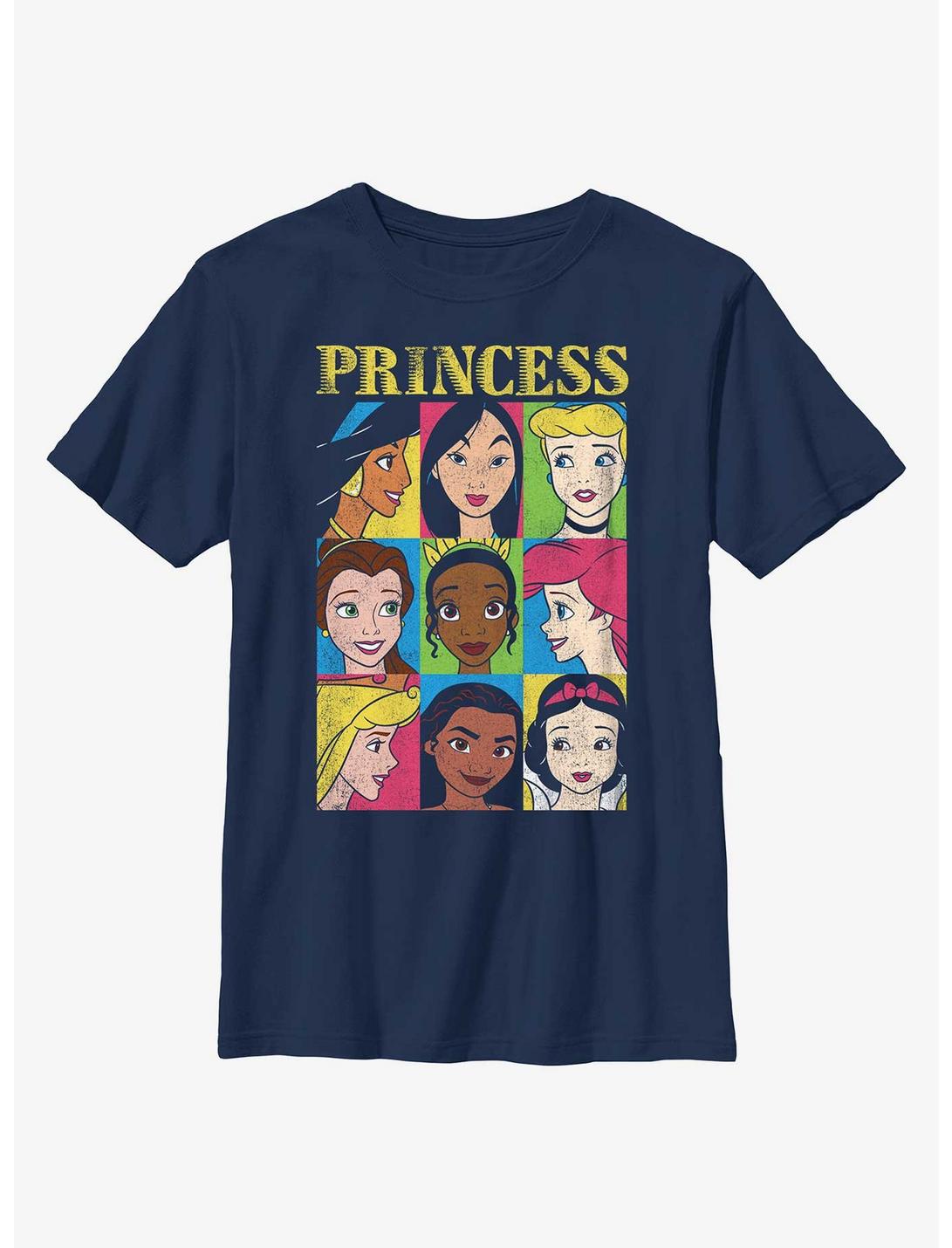 Disney Princesses Face Character Grid Youth T-Shirt, NAVY, hi-res