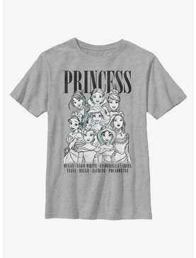 Disney Princesses Outline Group Stack Youth T-Shirt, , hi-res