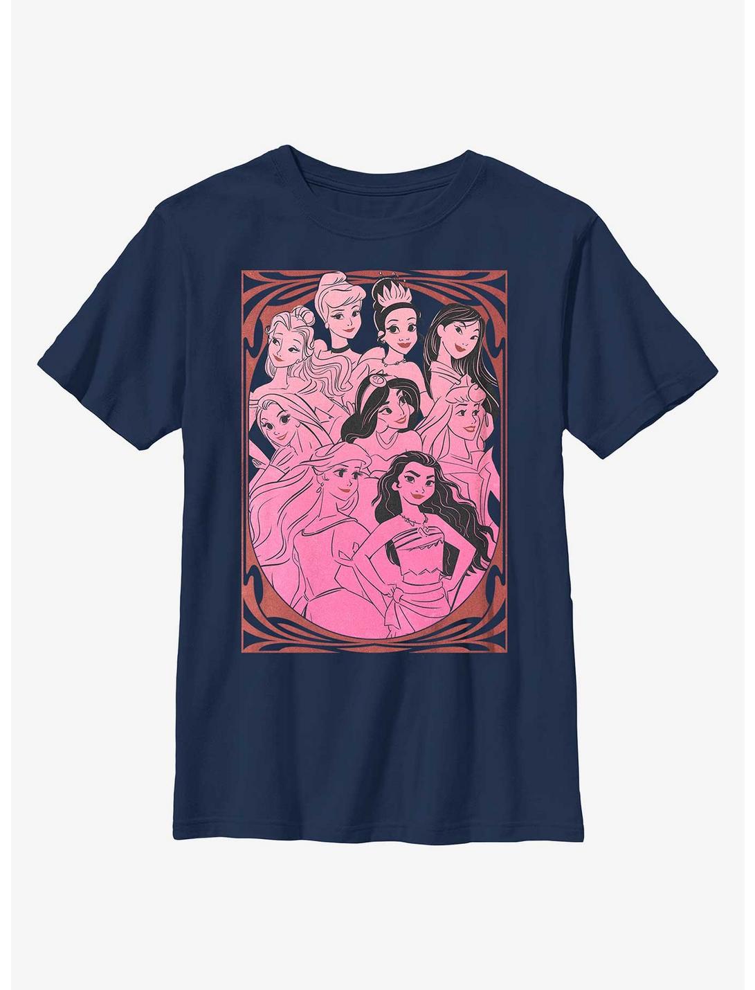 Disney Princesses Outline Swirl Print Youth T-Shirt, NAVY, hi-res