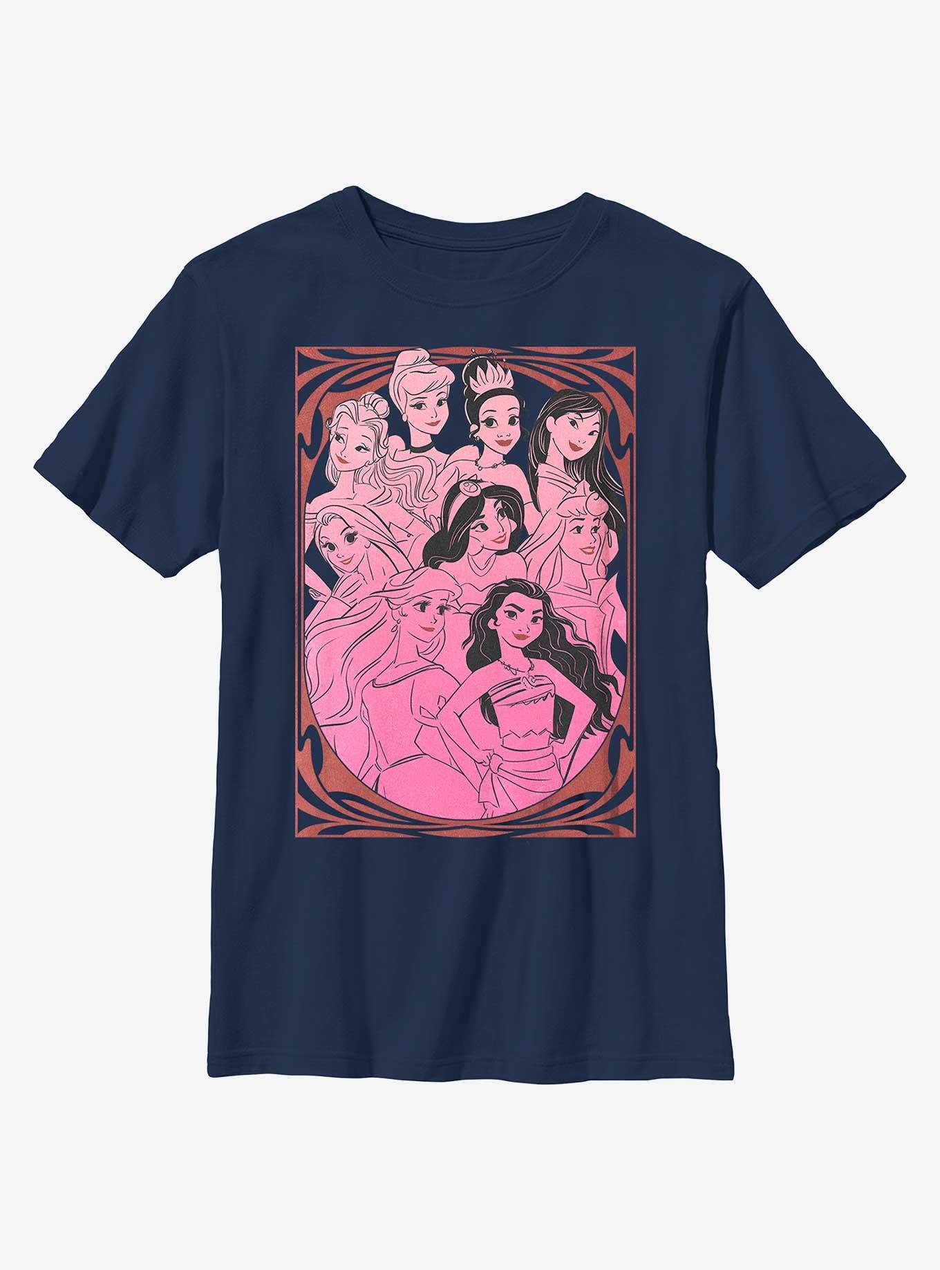 Disney Princesses Outline Swirl Print Youth T-Shirt, NAVY, hi-res