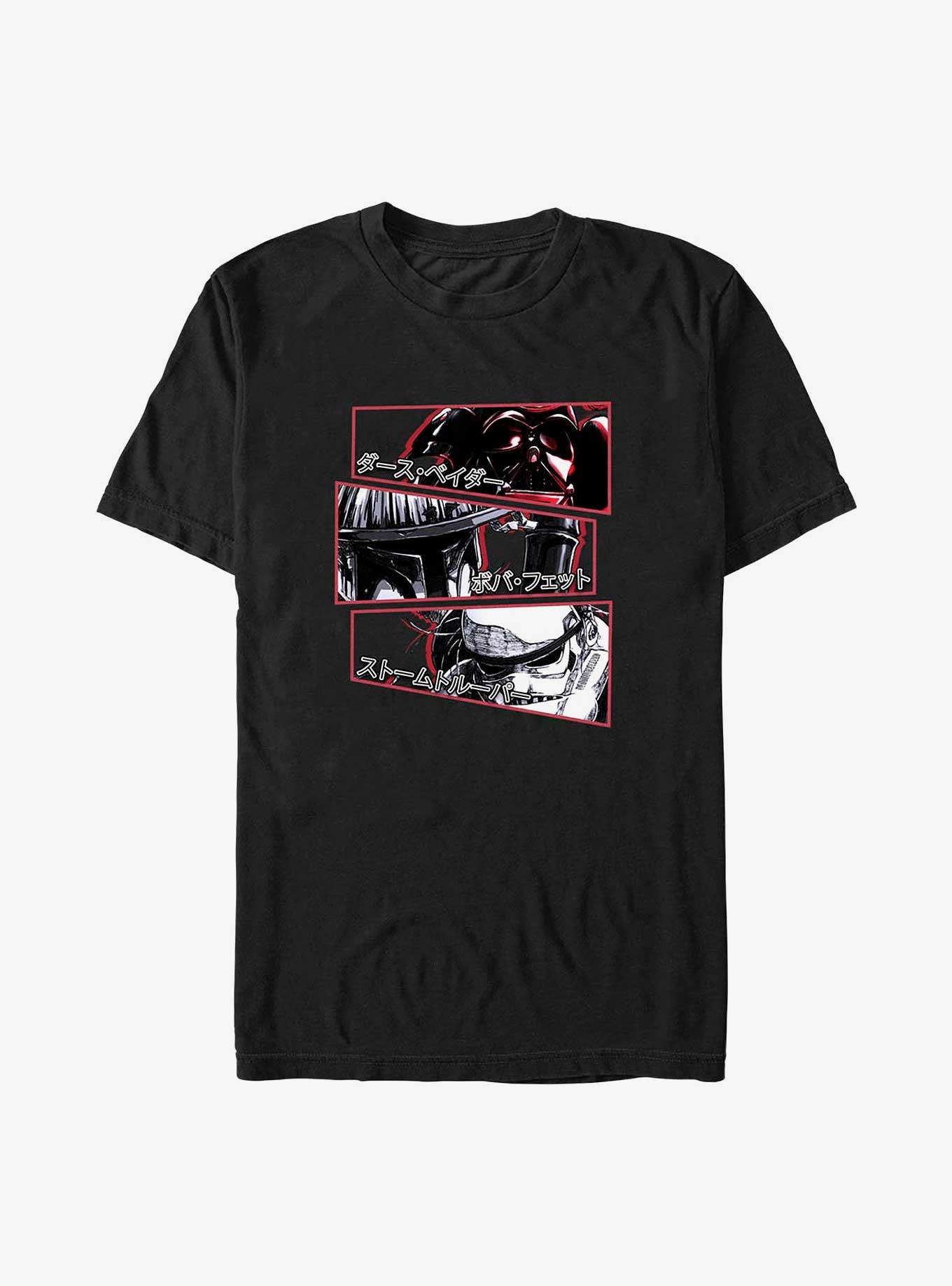 Star Wars: Visions Darth Vader, Boba Fett, and Storm Trooper Stacked Panels Big & Tall T-Shirt, BLACK, hi-res