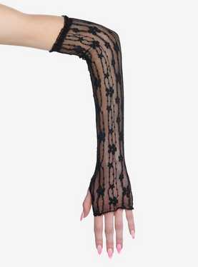 Black Floral Mesh Arm Warmers, , hi-res