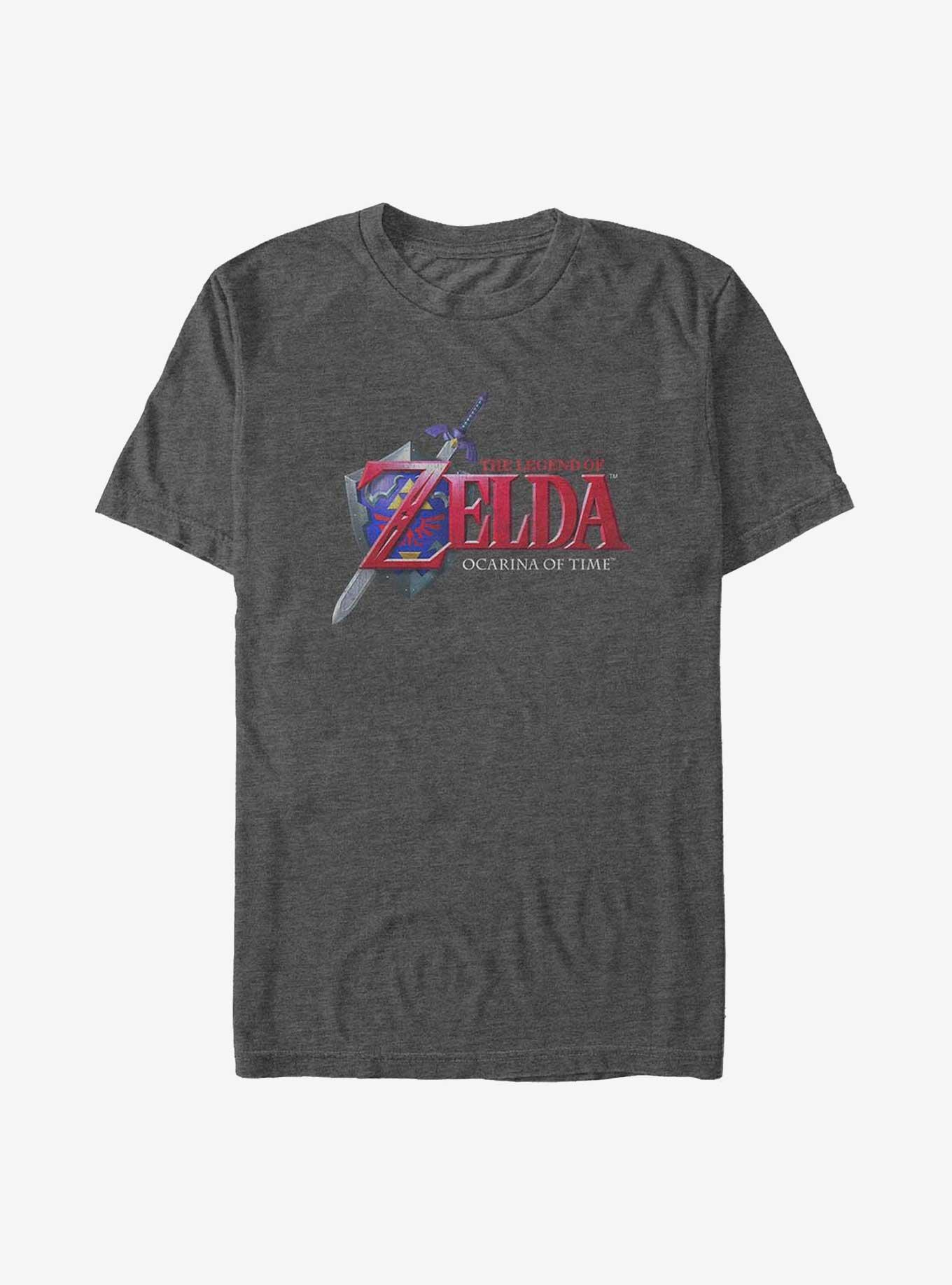 The Legend of Zelda: Ocarina Of Time Logo Big & Tall T-Shirt, CHAR HTR, hi-res