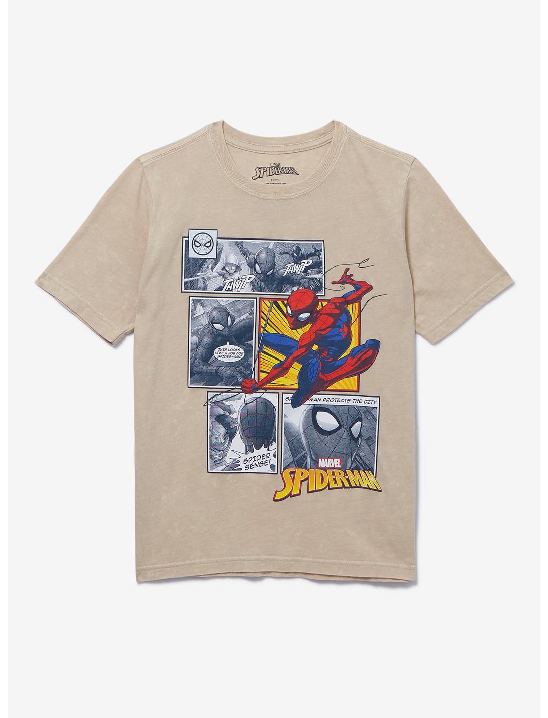Marvel Spider-Man Comic Book Panel Youth T-Shirt -BoxLunch Exclusive, NATURAL MINERAL WASH, hi-res