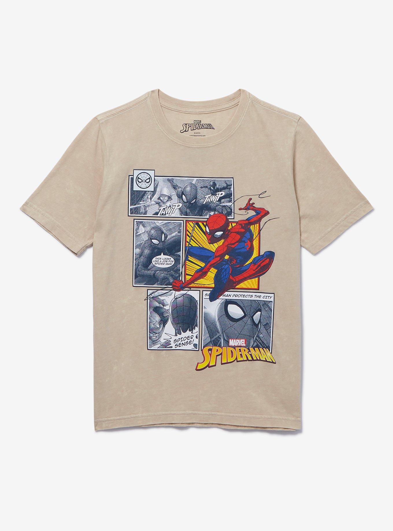 Marvel Spider-Man Comic Book Panel Youth T-Shirt -BoxLunch Exclusive, NATURAL MINERAL WASH, hi-res