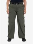 Social Collision Olive Cargo Pants With Belt Plus Size, GREEN, hi-res