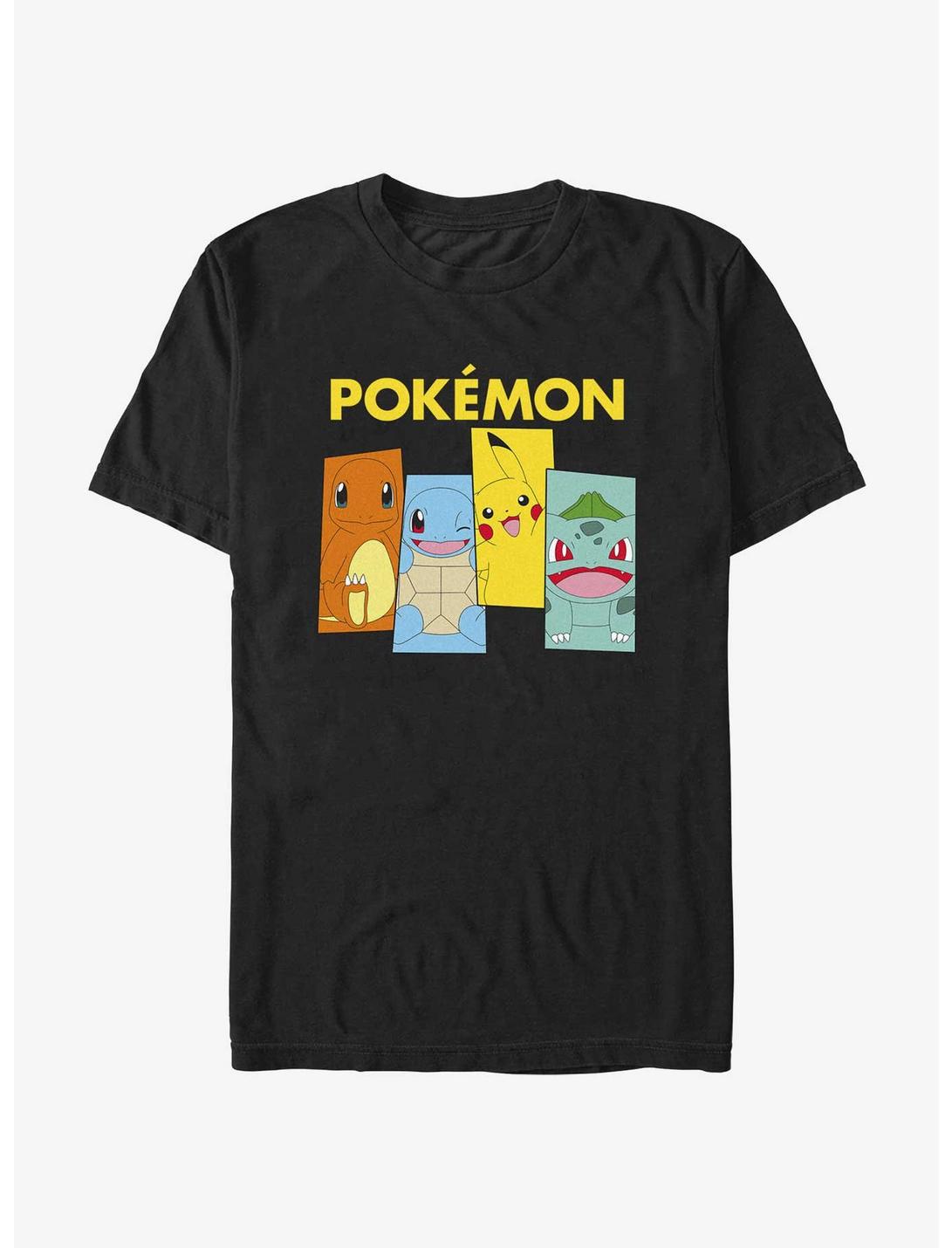 Pokemon Charmander, Squirtle, Pikachu, and Bulbasaur Extra Soft T-Shirt, BLACK, hi-res