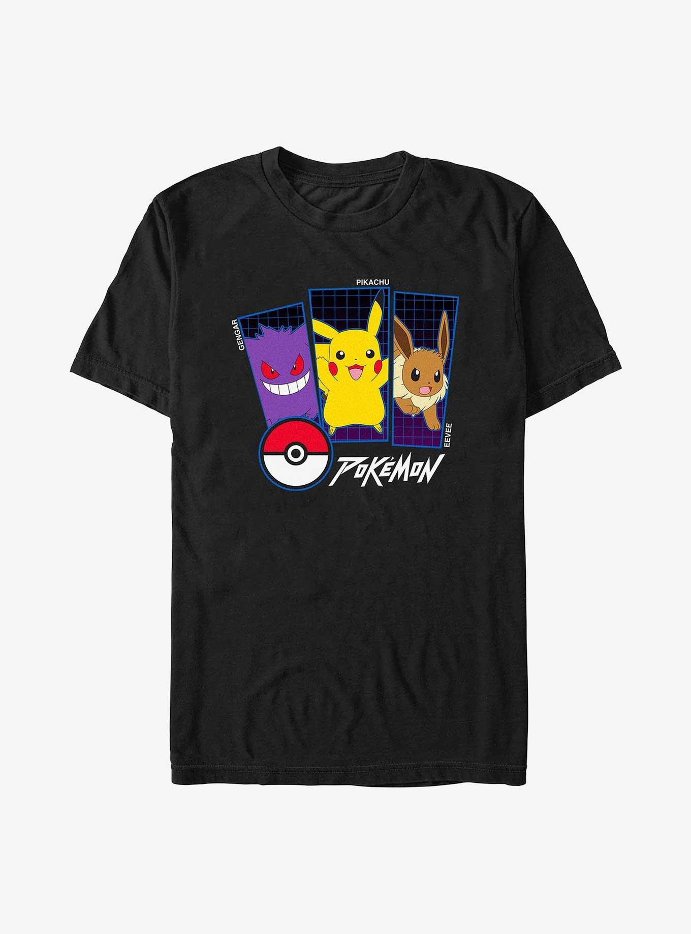 Pokemon Trio Gengar, Pikachu, and Eevee Extra Soft T-Shirt, BLACK, hi-res