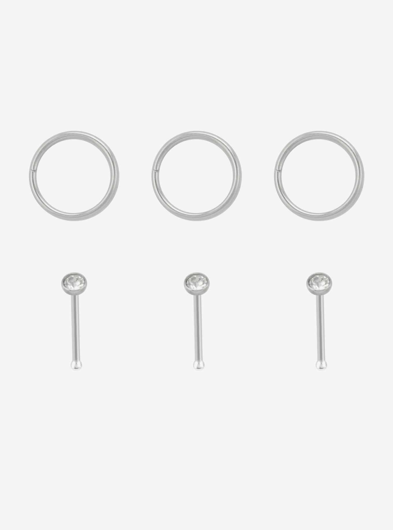 20G Steel Gem Nose Stud & Hoop 6 Pack, , hi-res