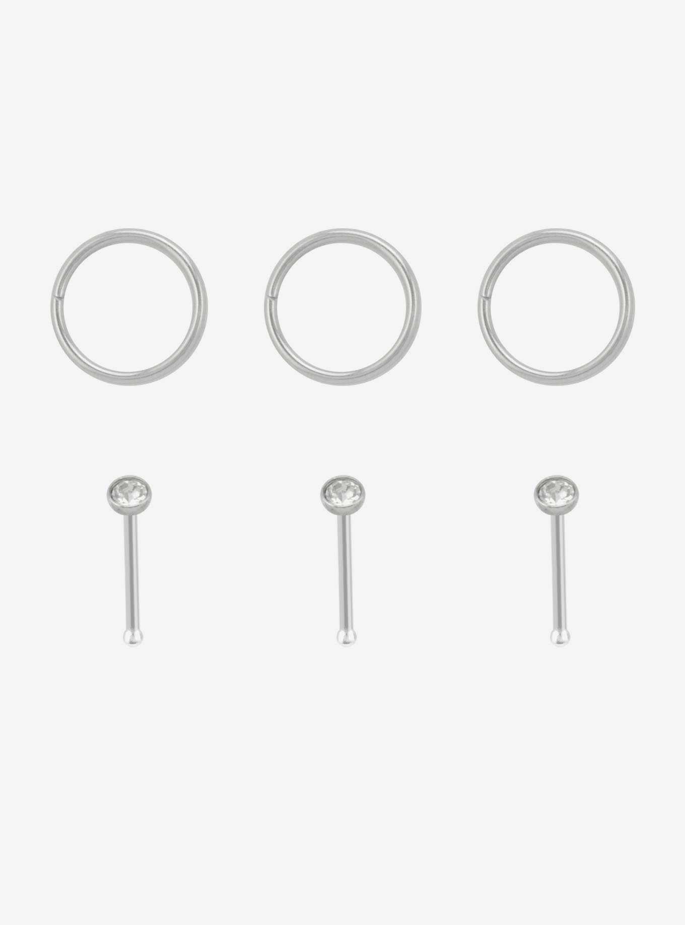 20G Steel Gem Nose Stud & Hoop 6 Pack, , hi-res