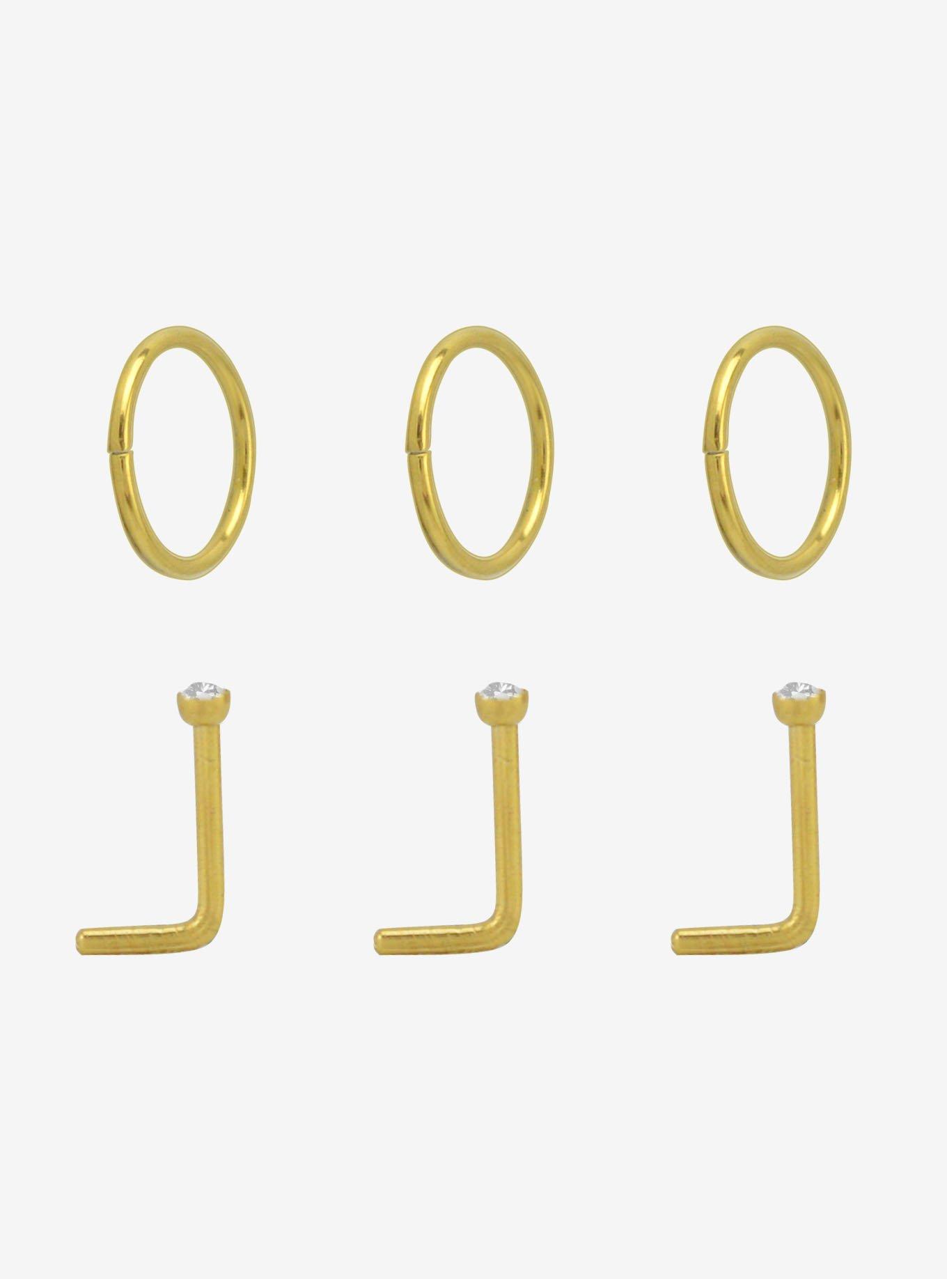 20G Steel Gold Gem Nose Stud & Hoop 6 Pack, MULTI, hi-res