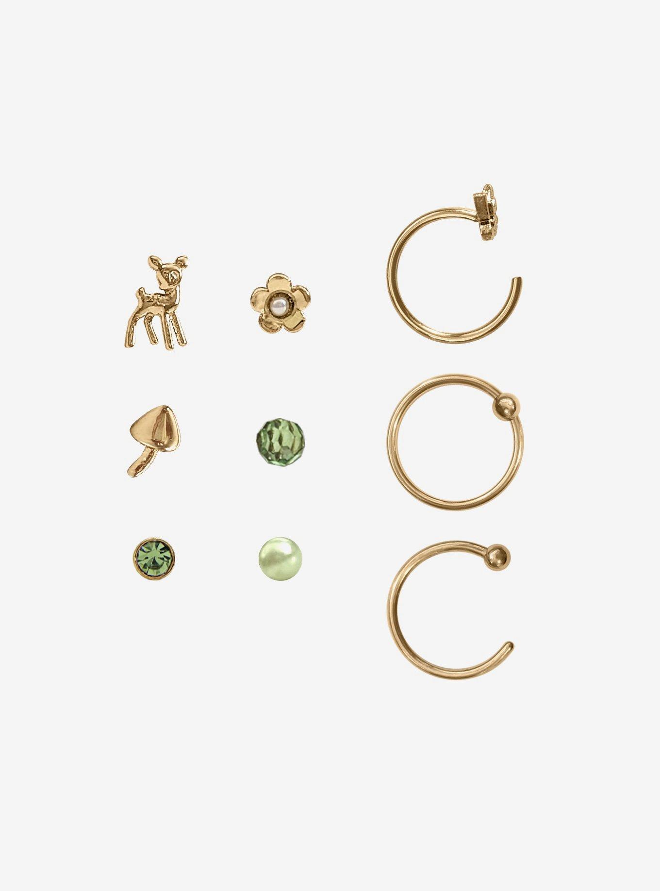 Steel Woodland Deer Nose Stud & Hoop 9 Pack, MULTI, hi-res