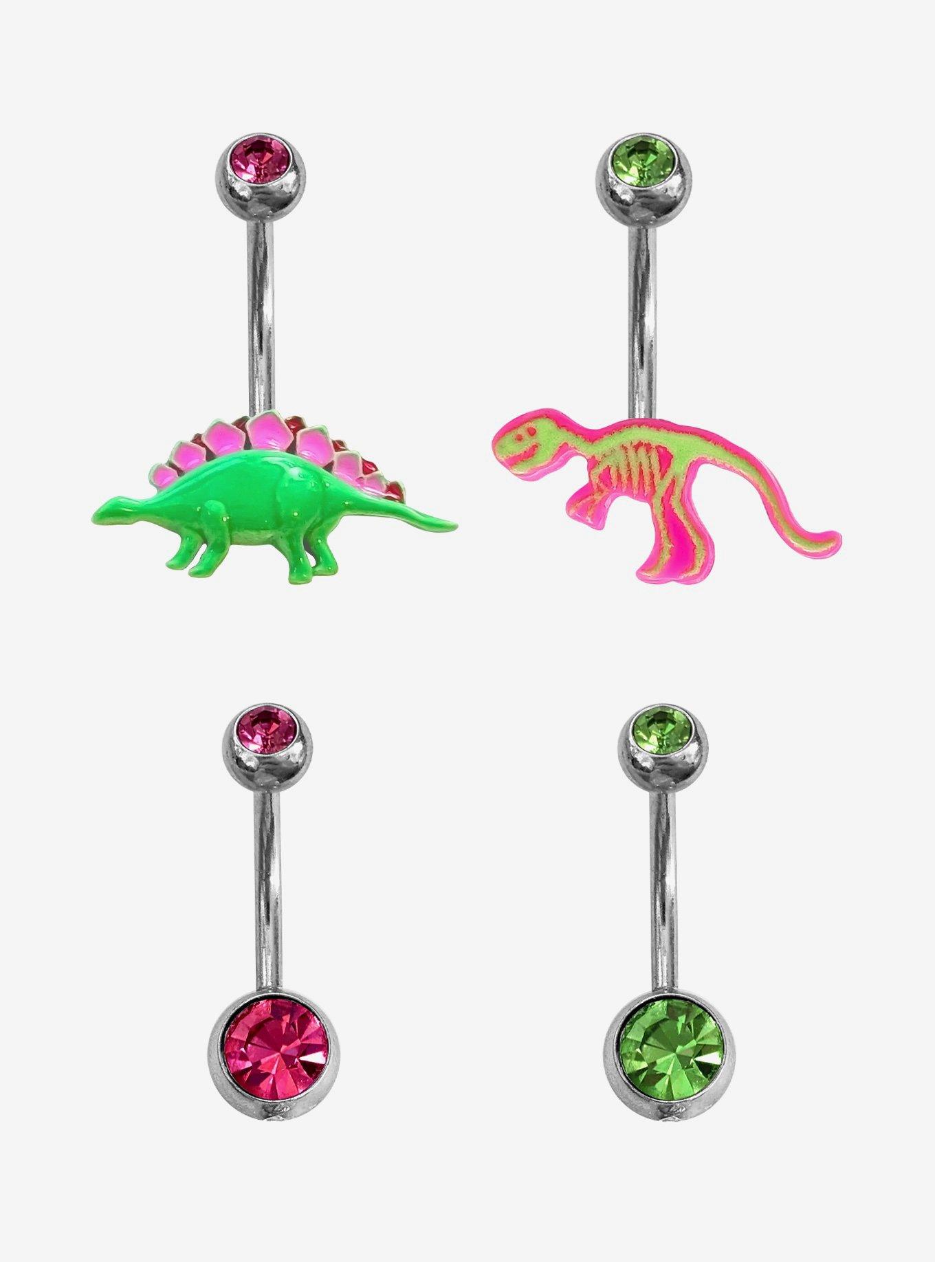 14G Steel Neon Dinosaur Gem Navel Barbell 4 Pack, , hi-res