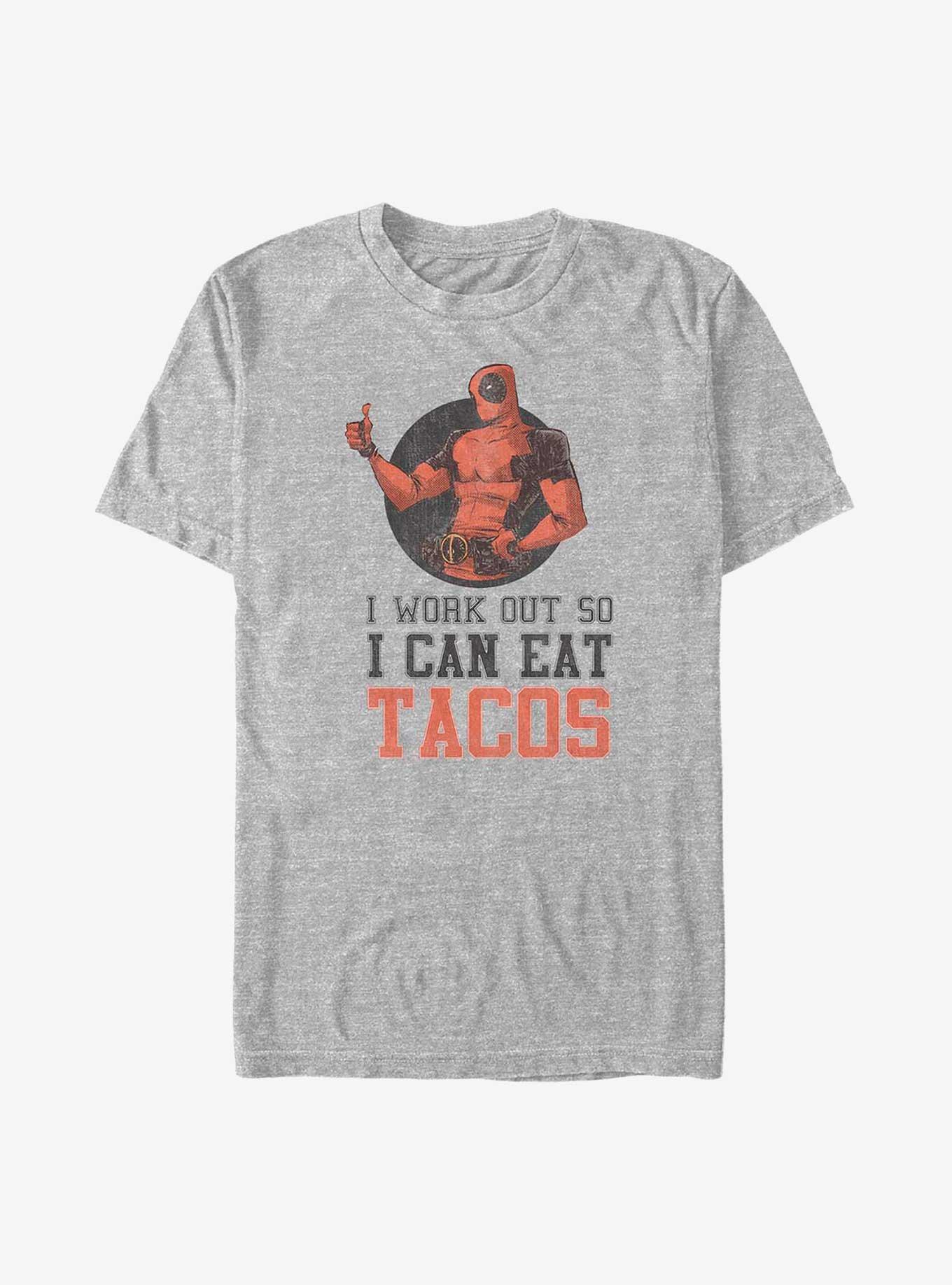 Marvel Deadpool I Work Out So I Can Eat Tacos Big & Tall T-Shirt, ATH HTR, hi-res