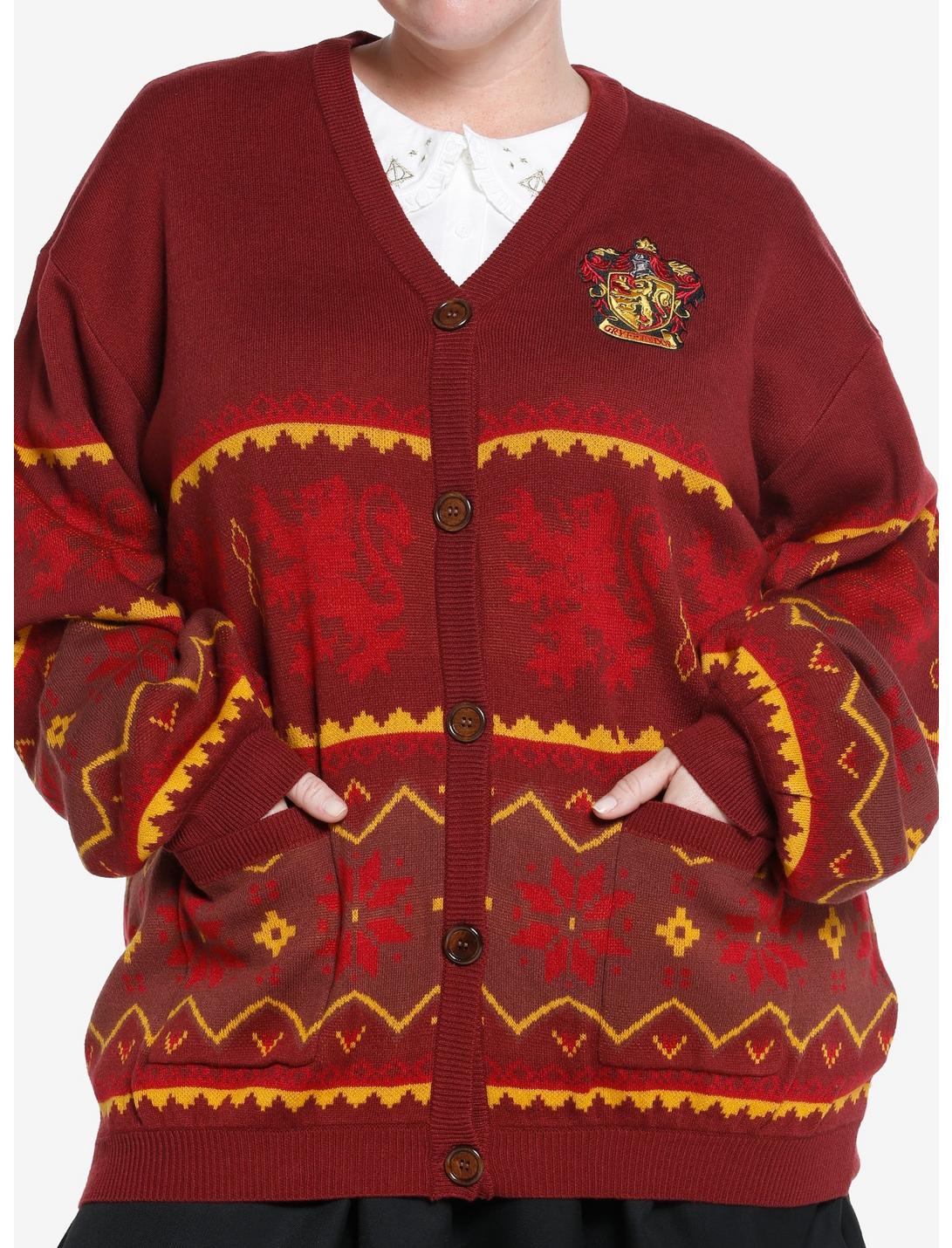 Harry Potter Gryffindor Fair Isle Girls Cardigan Plus Size, GOLD, hi-res