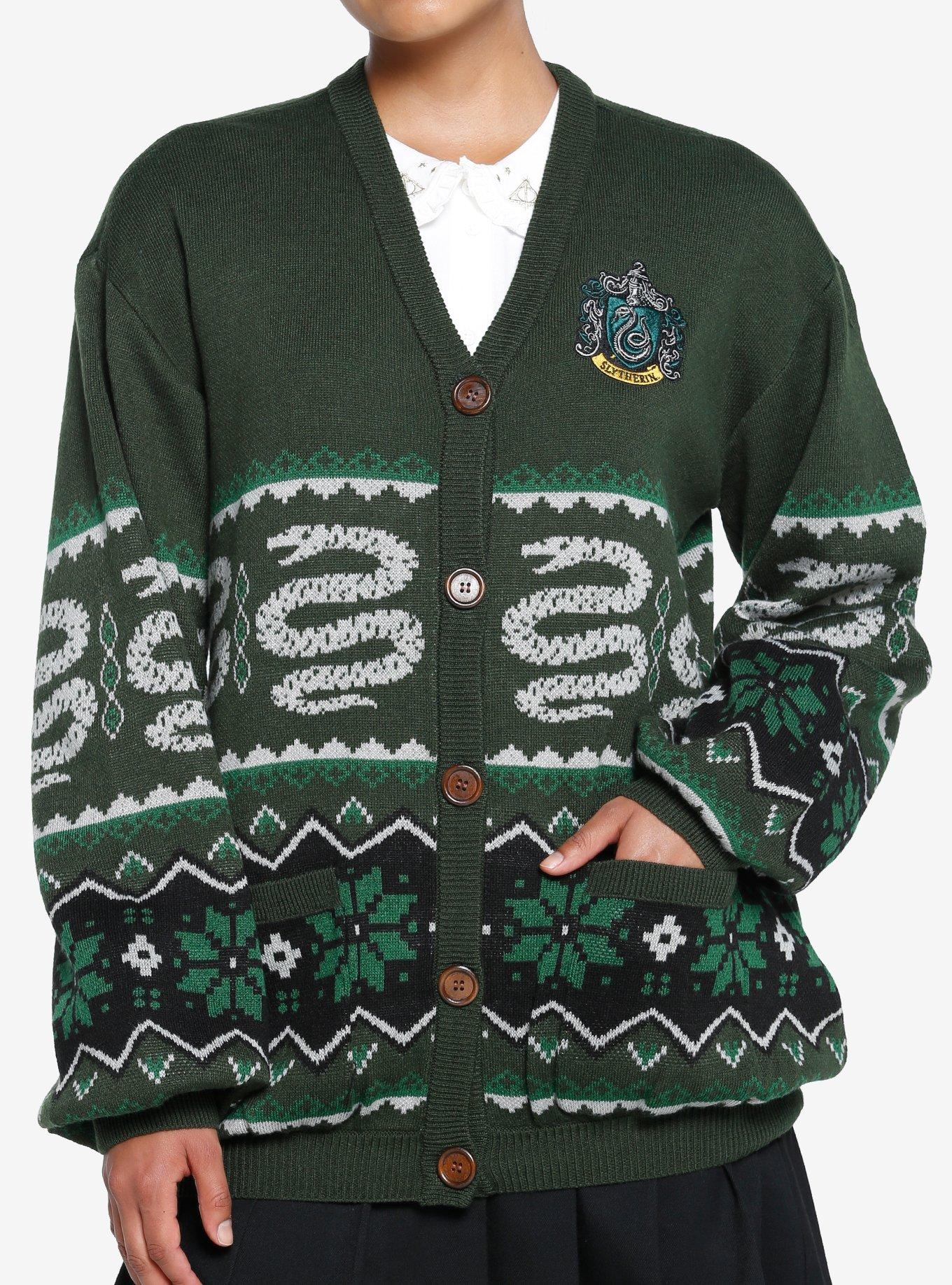 Harry Potter Slytherin Fair Isle Girls Cardigan, SILVER, hi-res