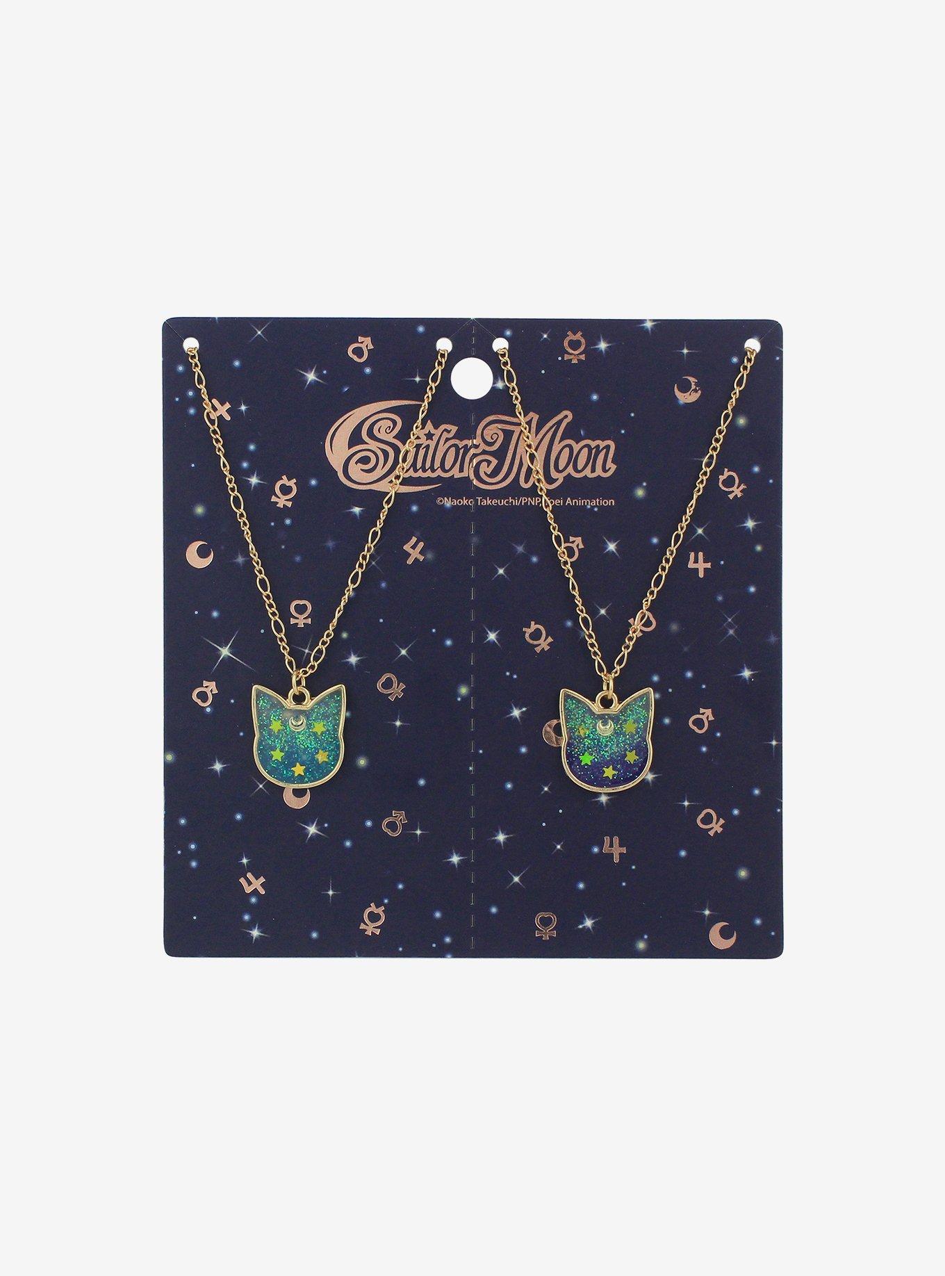 Sailor Moon Luna & Artemis Galaxy Glitter Best Friend Necklace Set, , hi-res