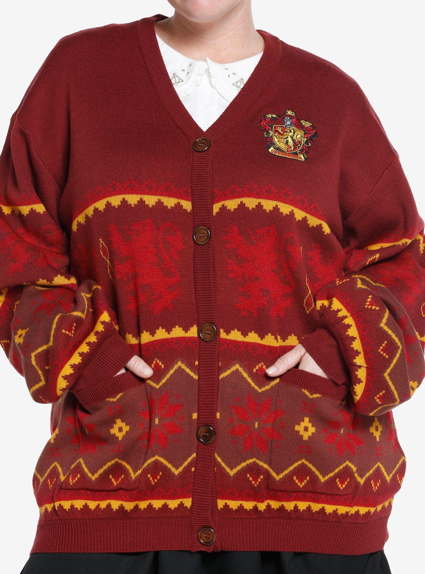 Harry Potter Gryffindor Fair Isle Cardigan Plus Size, RED, hi-res