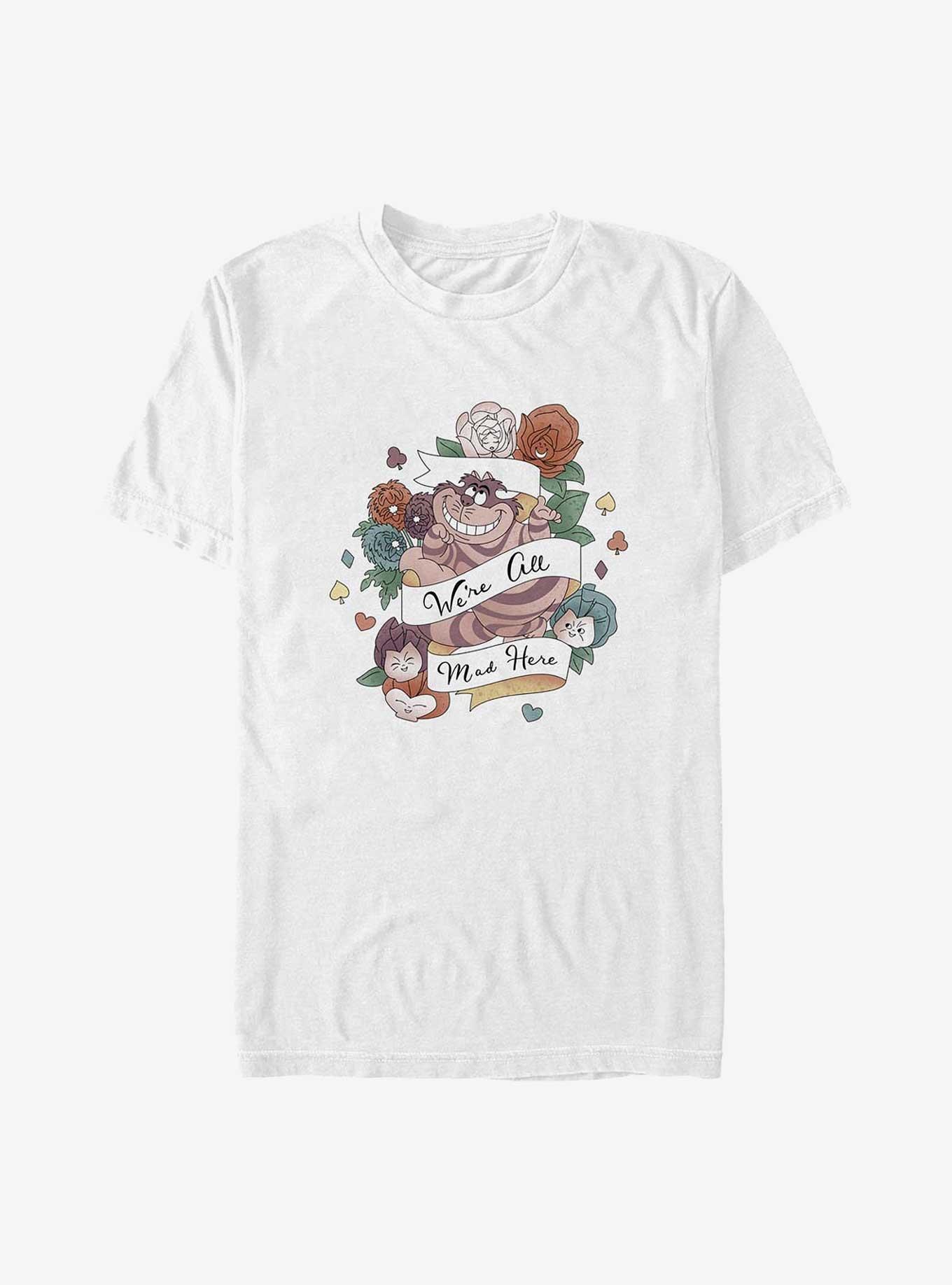 Disney Alice in Wonderland Cheshire Mad Here Banner Tattoo Big & Tall T-Shirt, WHITE, hi-res