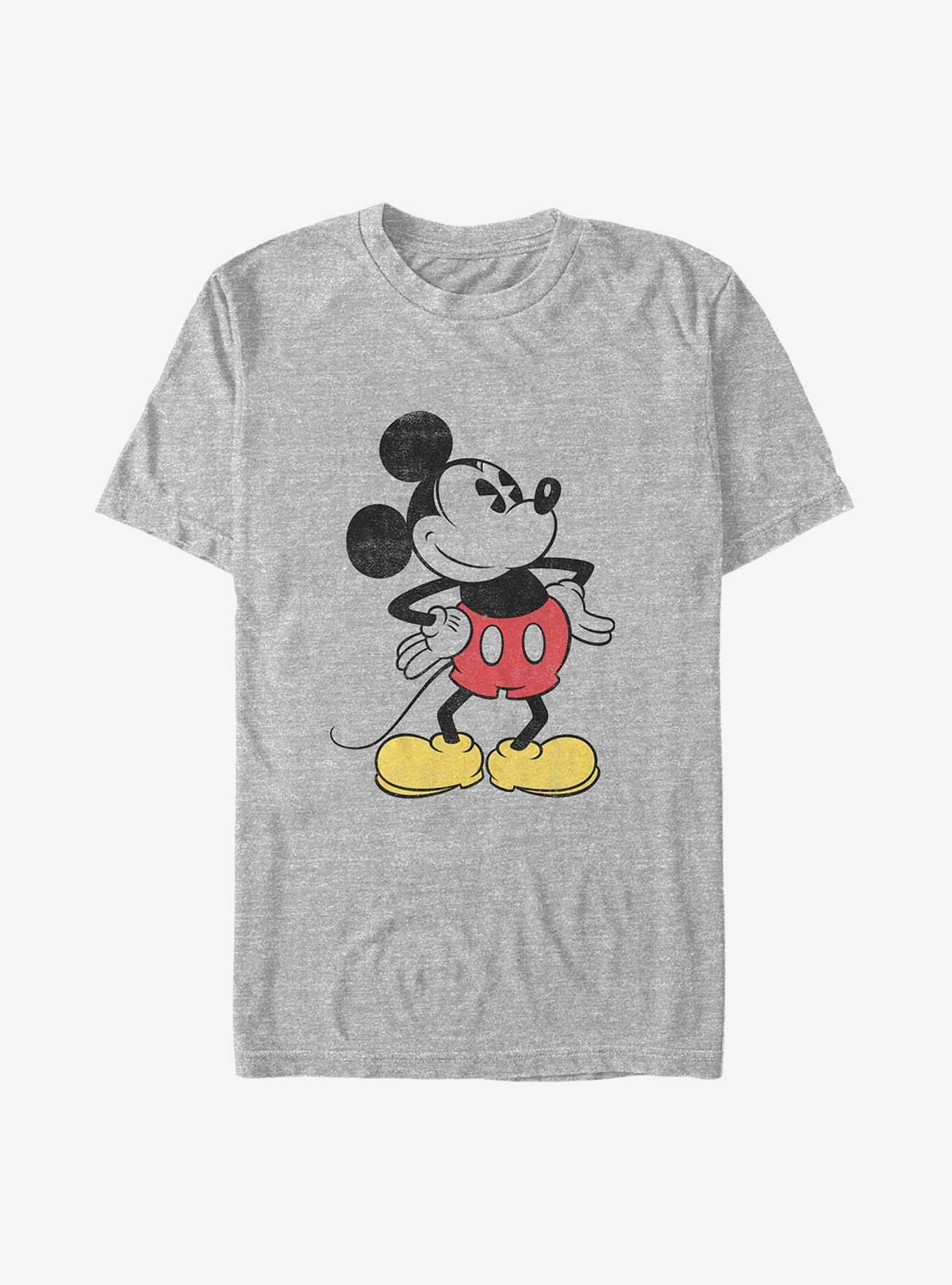Disney Mickey Mouse Classic Distressed Standing T-Shirt (Grey Heather, X-Large)