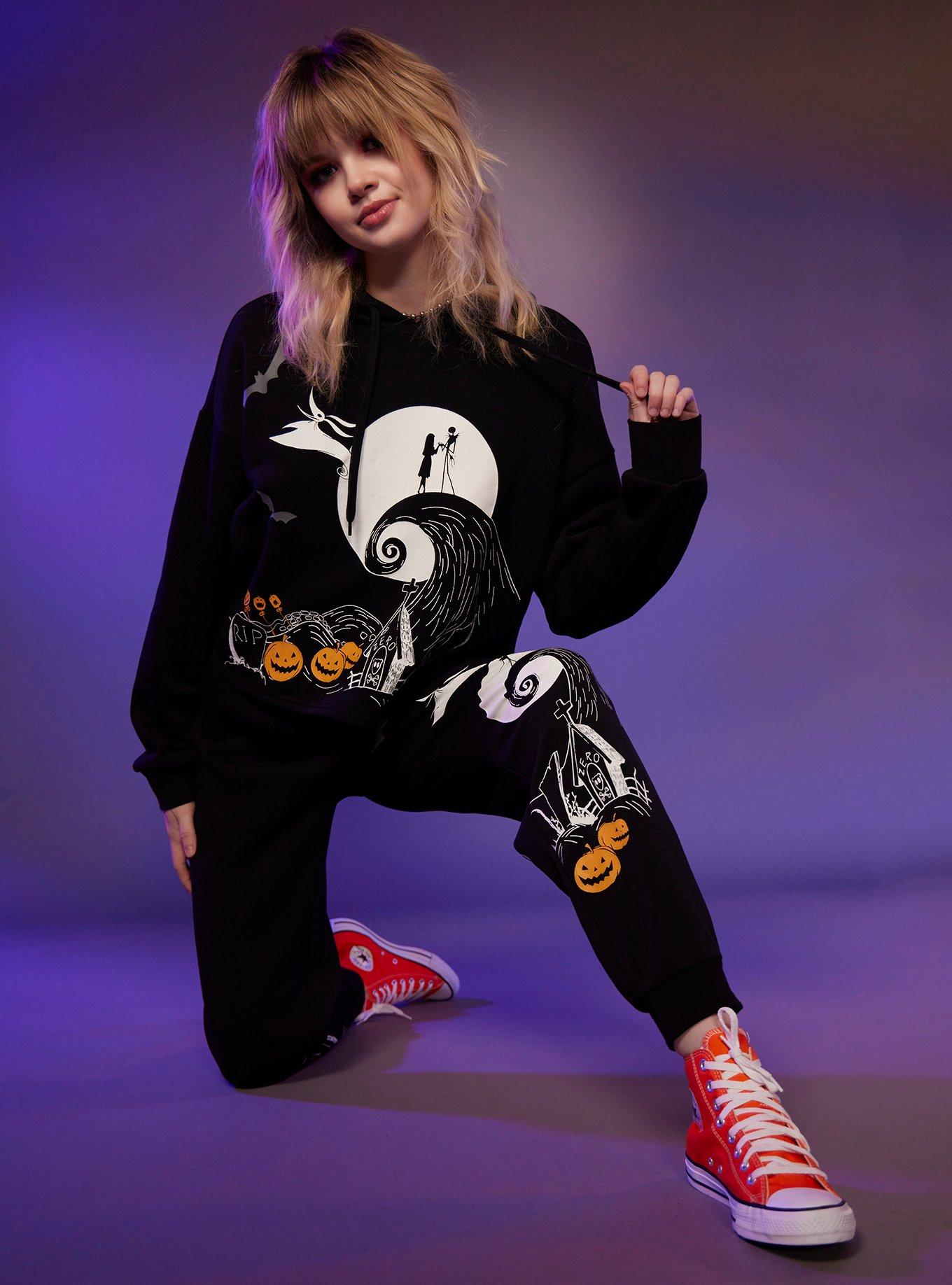 Her Universe The Nightmare Before Christmas Spiral Hill Girls Crop Hoodie, ORANGE, hi-res