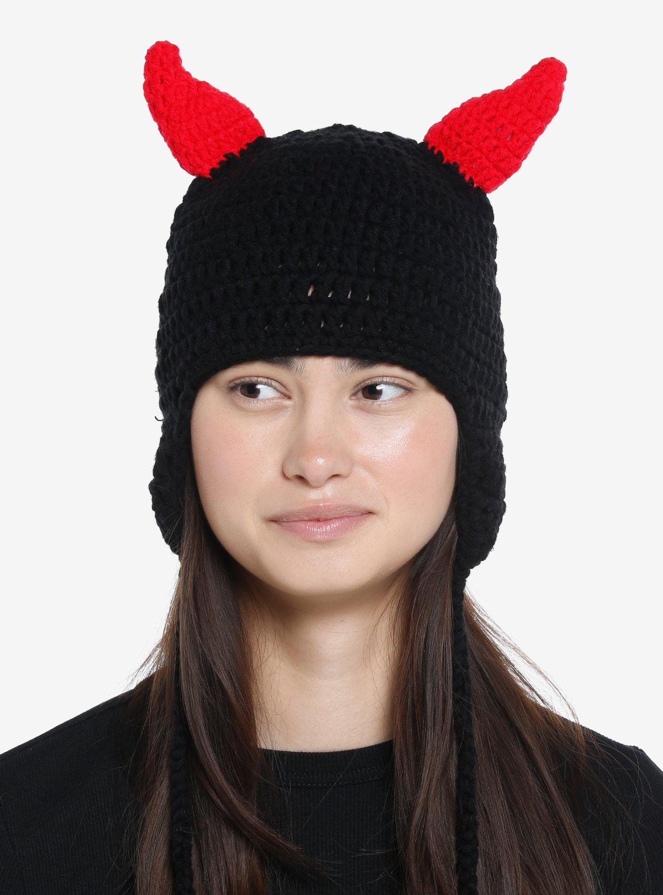 Red Devil Horn Tassel Beanie, , hi-res