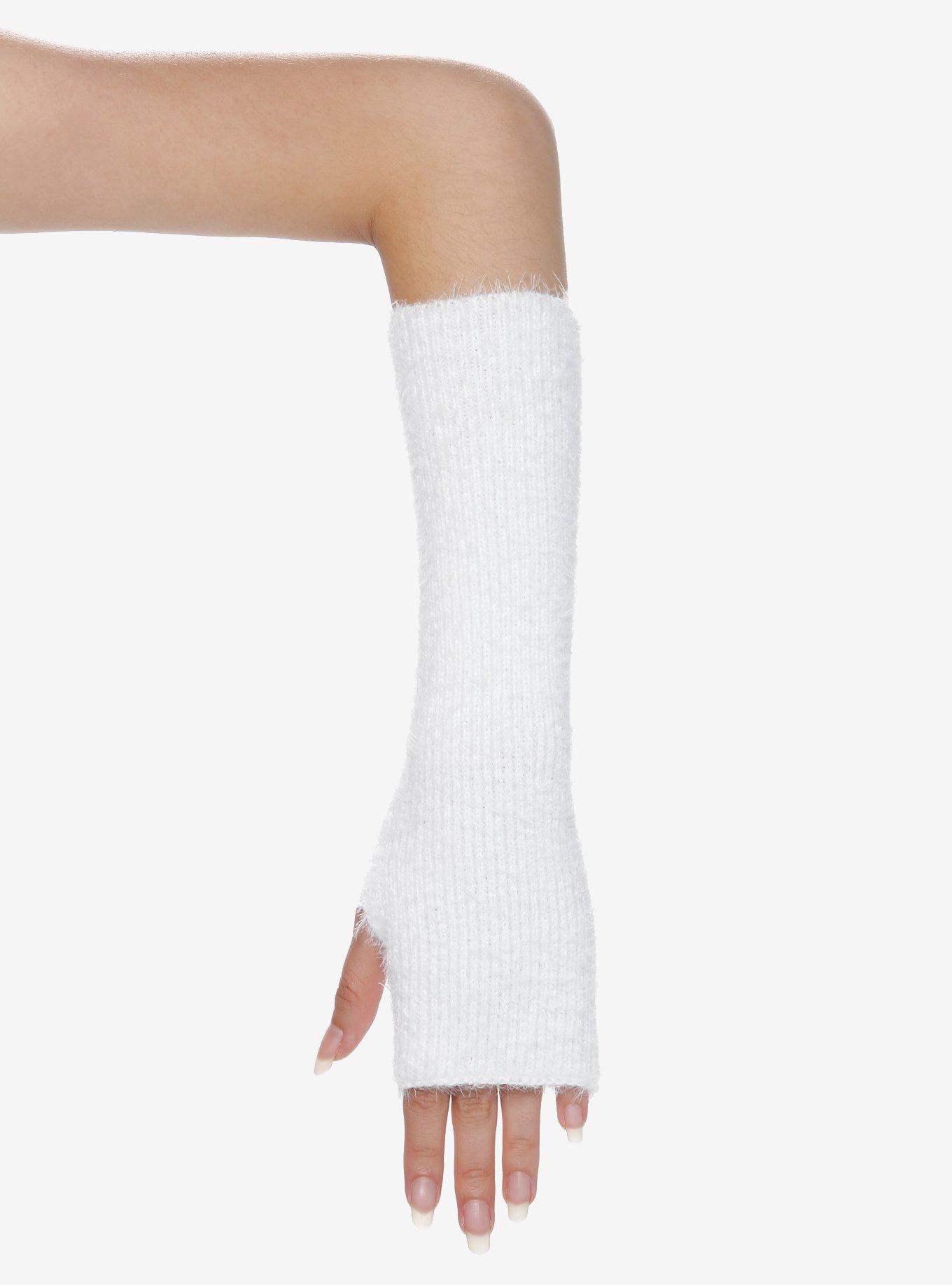 White Fuzzy Arm Warmers, , hi-res