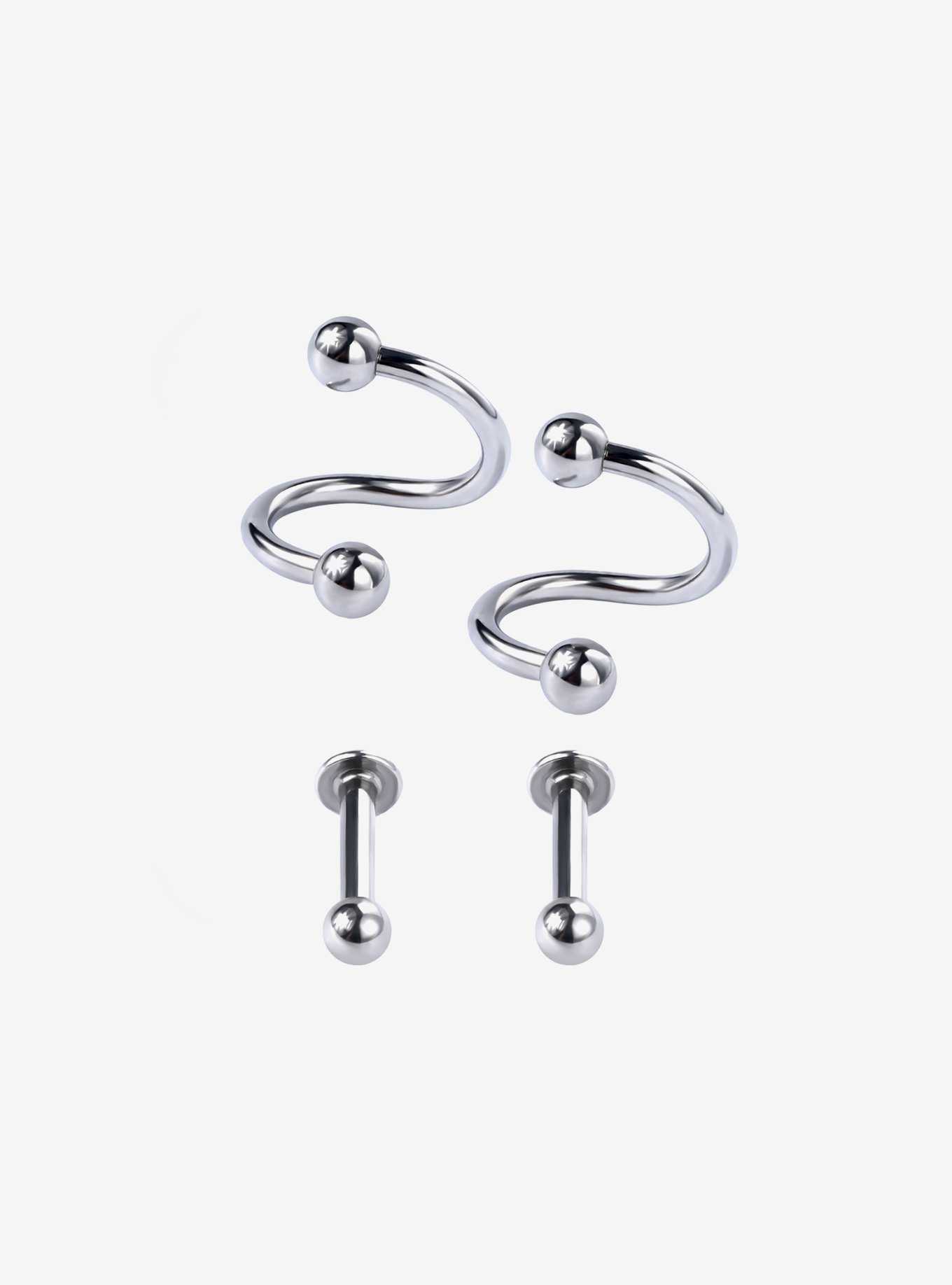 Steel Silver Labret Spiral Barbell & Stud 4 Pack, , hi-res