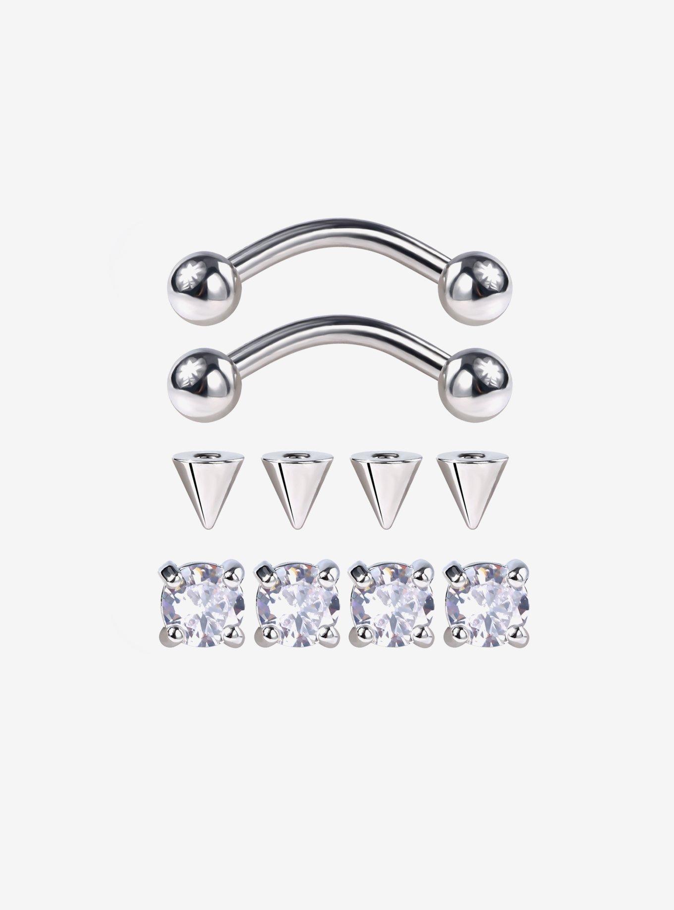 16G Steel Gem Spike Eyebrow Barbell 2 Pack | Hot Topic