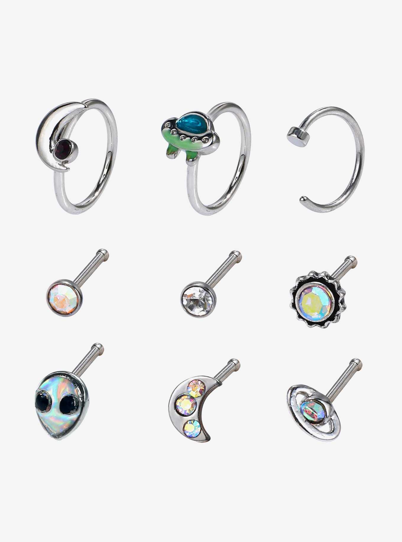 Steel Alien Space Nose Stud & Hoop 9 Pack, , hi-res