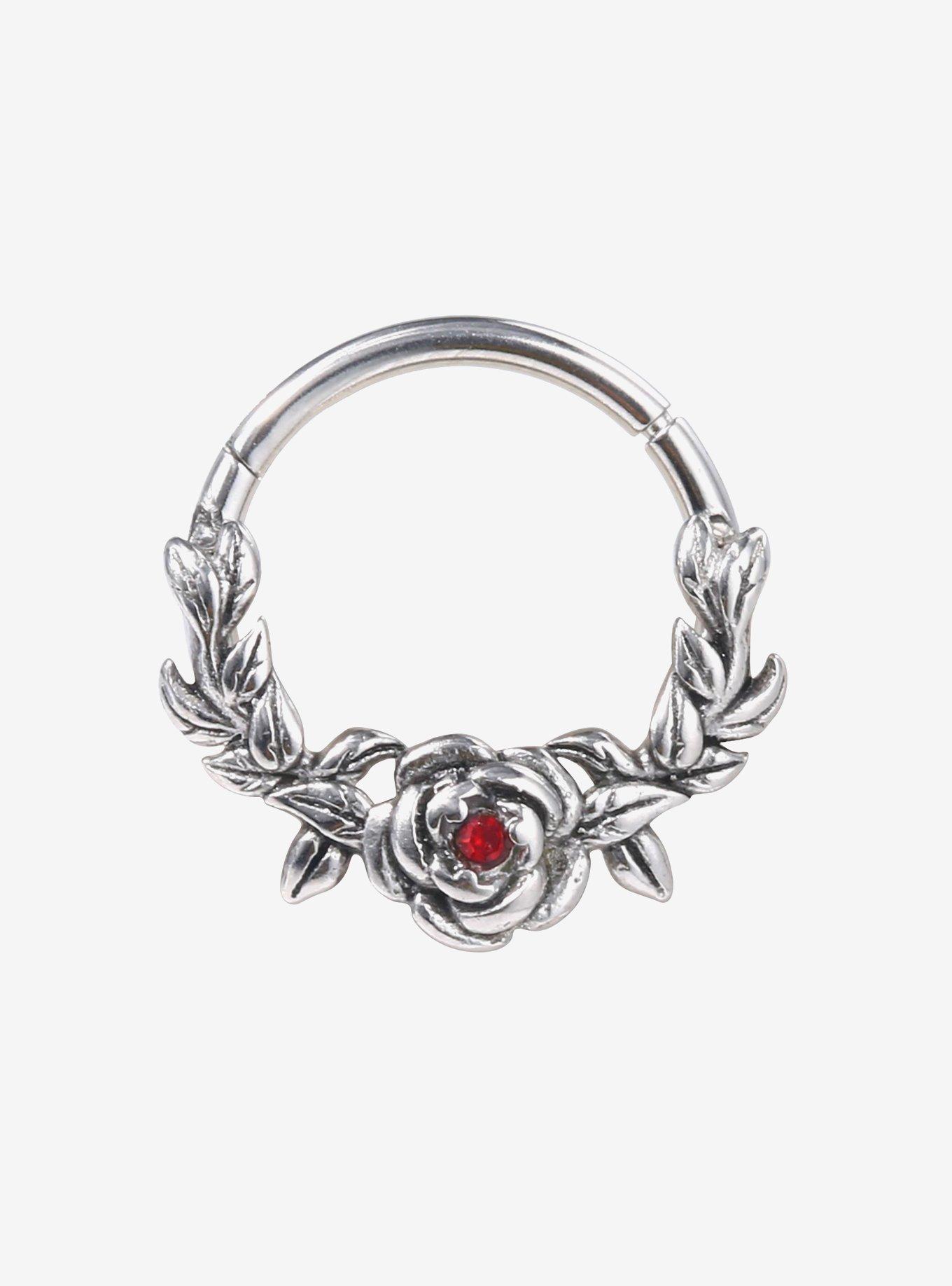 16G Steel Rose Gem Hinged Clicker, , hi-res