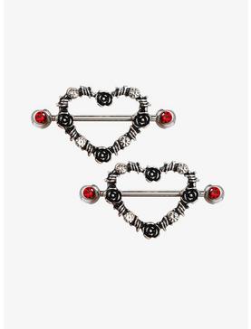 14G Barbed Wire Heart Nipple Barbell 2 Pack, , hi-res