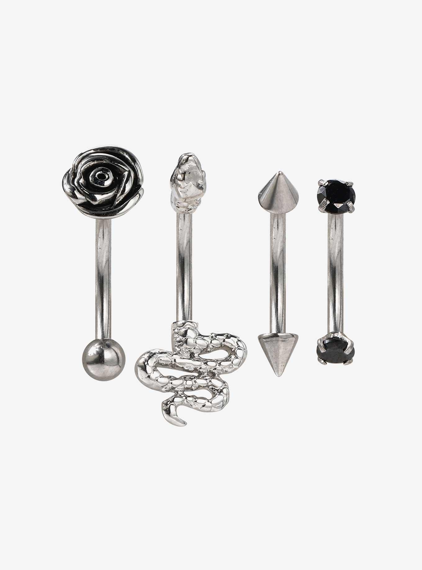 14G Steel Rose Snake Gem Eyebrow Barbell 4 Pack | Hot Topic