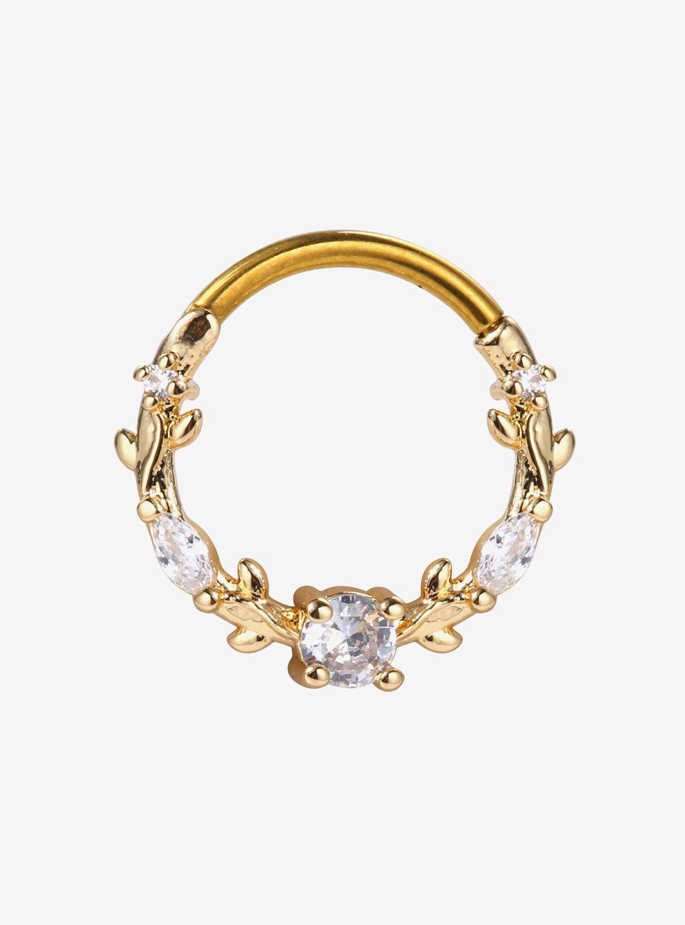 16G Steel Gold Vine Gem Hinged Clicker, , hi-res