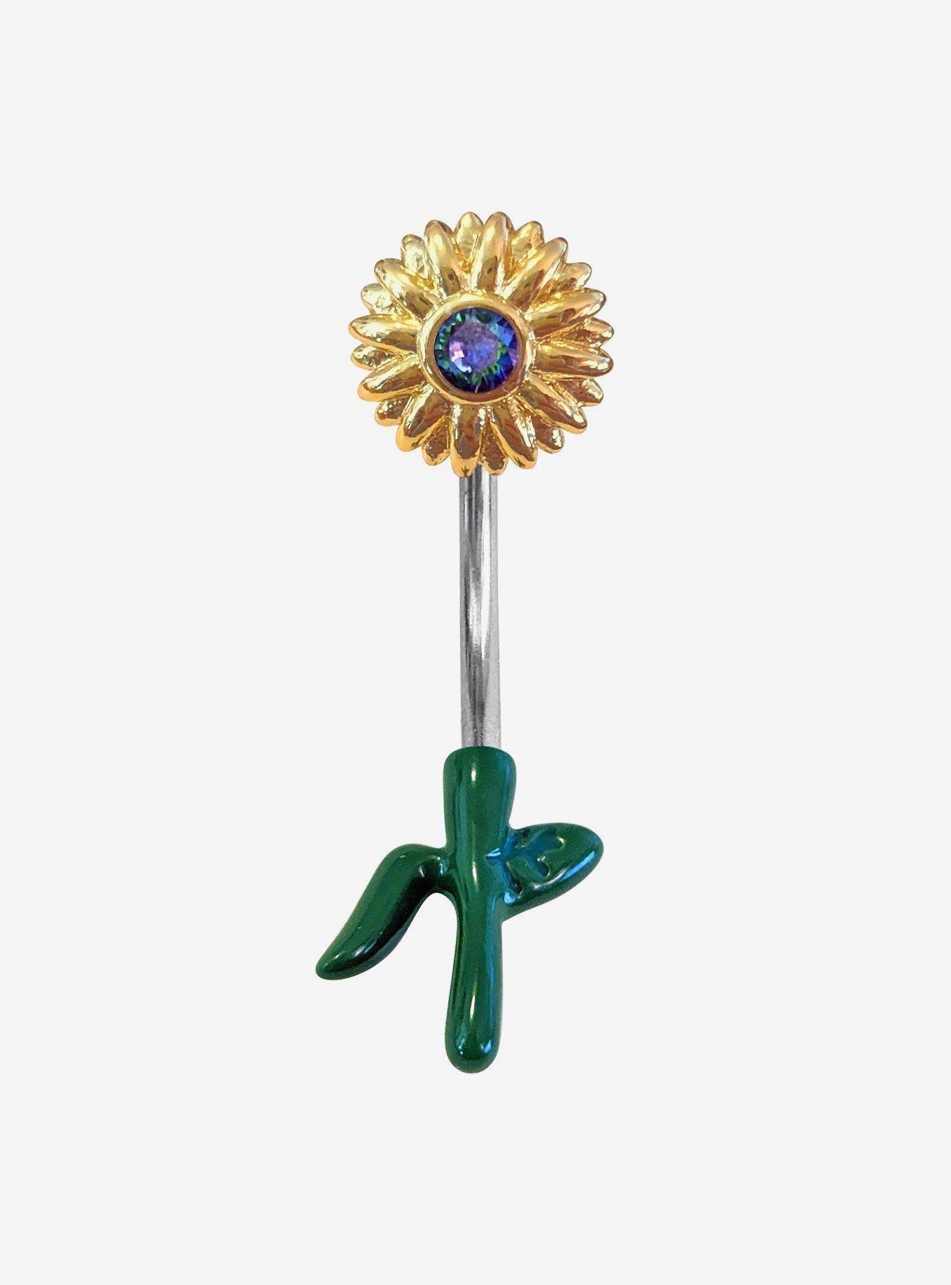 Steel Sunflower Navel Barbell, , hi-res