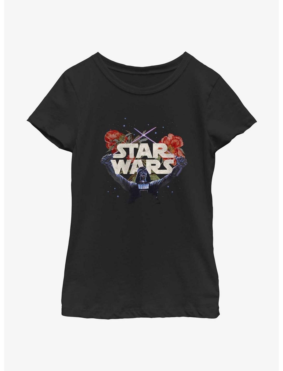 Star Wars Floral Darth Vader Youth Girls T-Shirt, BLACK, hi-res