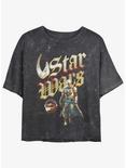 Star Wars The Mandalorian Heavy Metal Lettering Mineral Wash Crop Womens T-Shirt, BLACK, hi-res
