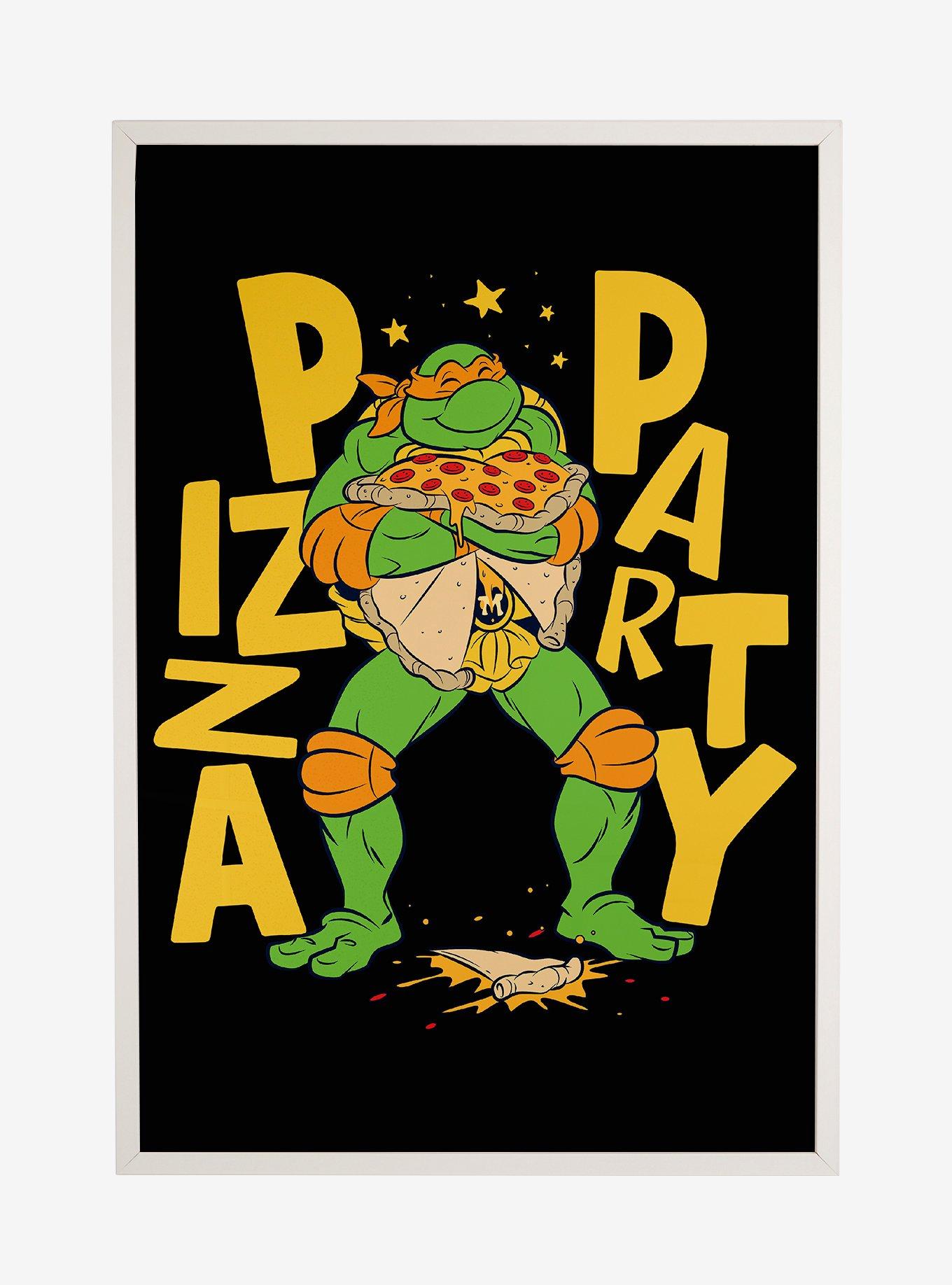 Teenage Mutant Ninja Turtles Michelangelo Pizza Party Framed Poster, WHITE, hi-res
