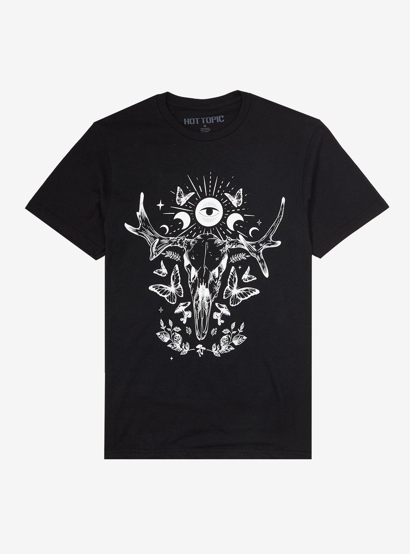 Moon Deer Skull Boyfriend Fit Girls T-Shirt, WHITE, hi-res