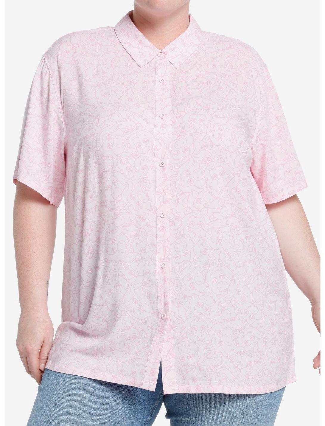 Disney The Muppets Miss Piggy Oversized Woven Button-Up Plus Size, PINK, hi-res