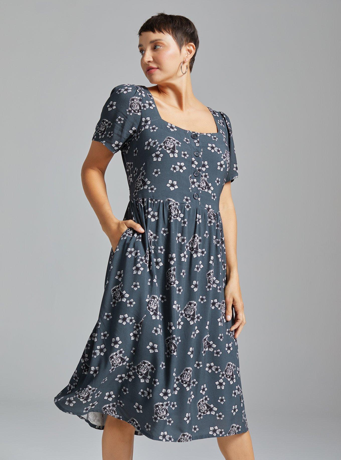 Star Wars Darth Vader Floral Allover Print Button-Up Midi Dress