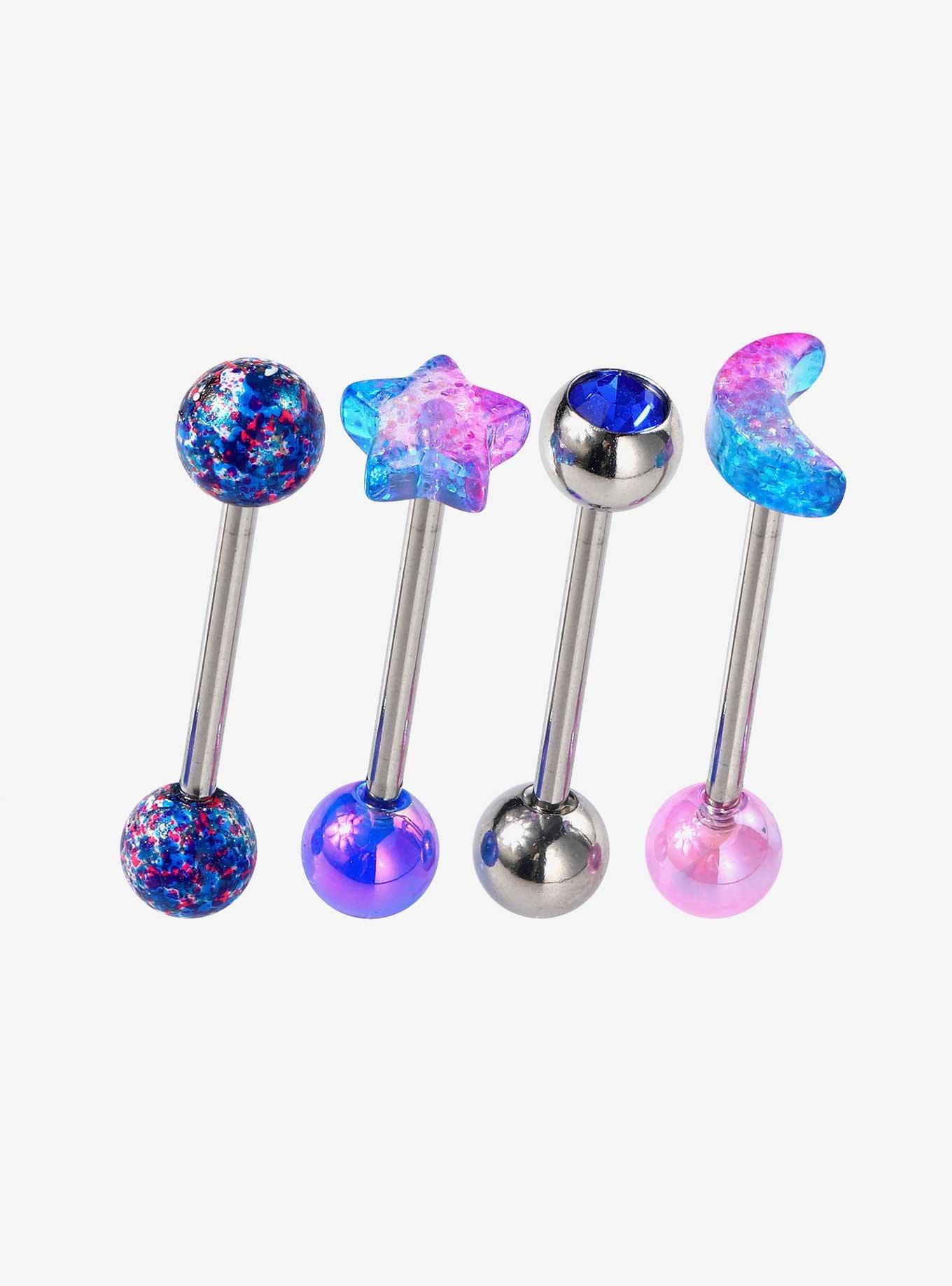 14G Steel Celestial Gem Tongue Barbell 4 Pack | Hot Topic