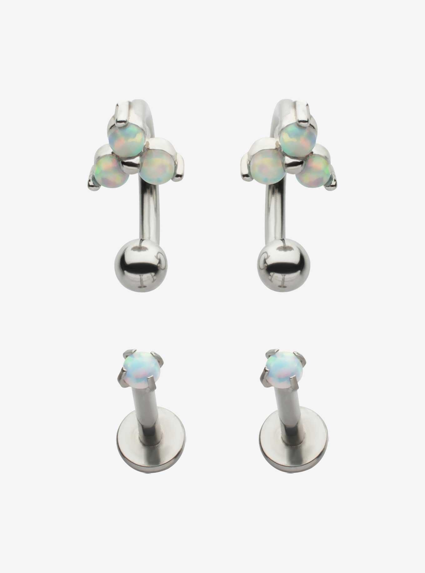 Steel Opal Lip Stud & Circular Barbell 4 Pack, MULTI, hi-res