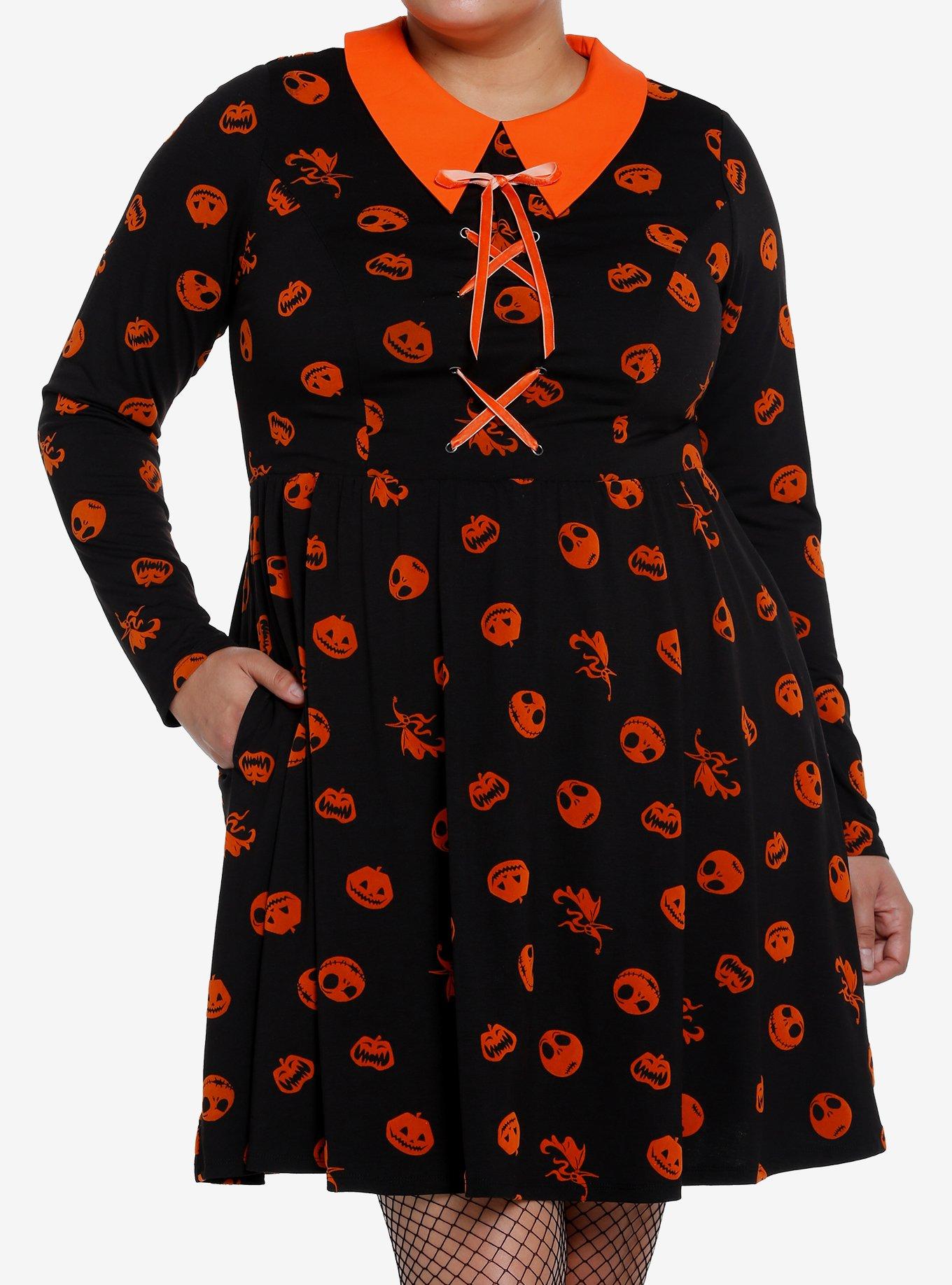 Her Universe The Nightmare Before Christmas Flocked Icons Long-Sleeve Dress Plus Size, , hi-res