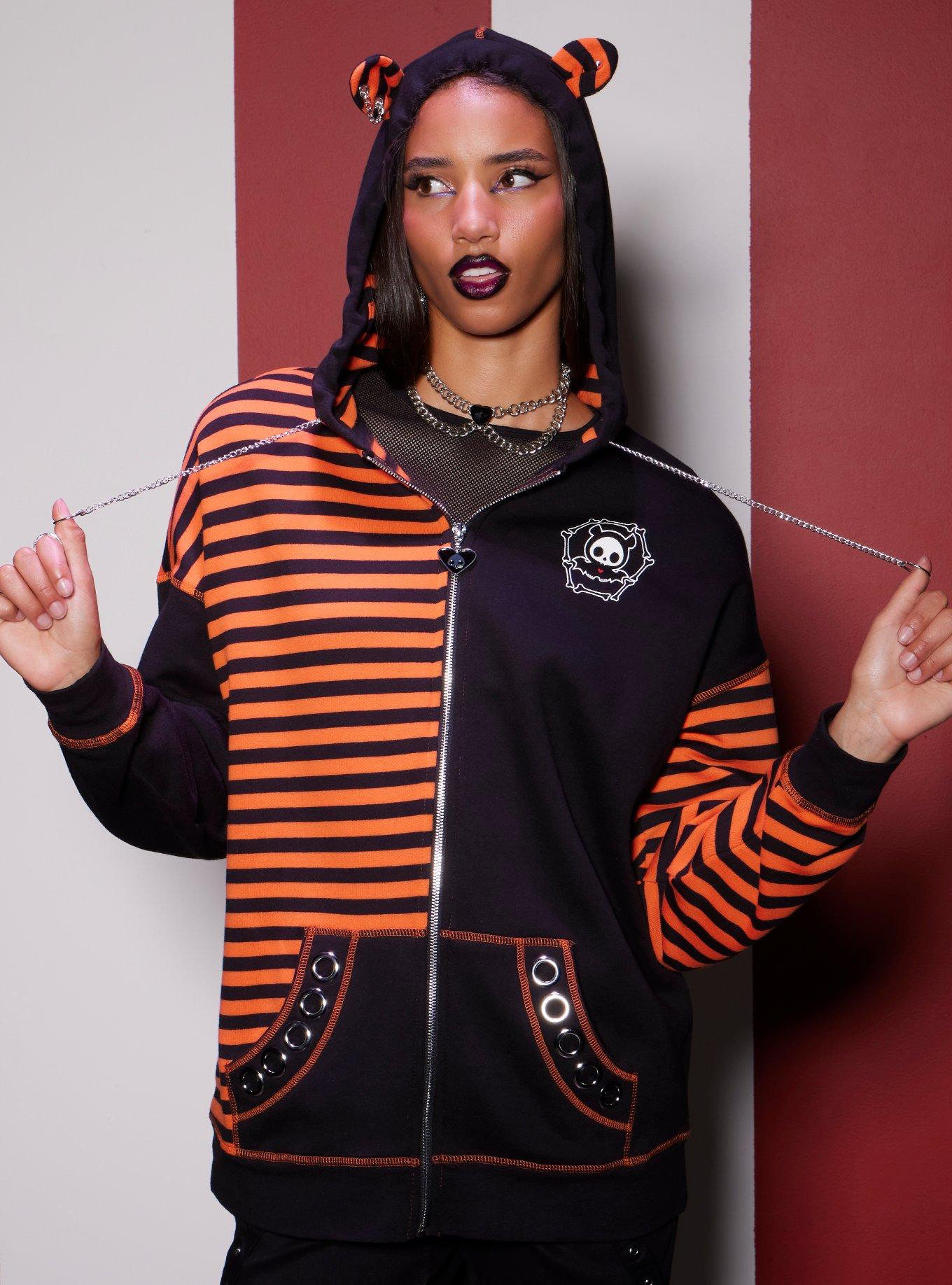 Skelanimals Diego Black & Orange Split Stripe Girls Oversized Hoodie | Hot  Topic | Sweatshirts