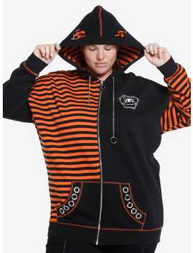 Skelanimals Diego Black & Orange Split Stripe Girls Oversized Hoodie Plus Size, , hi-res
