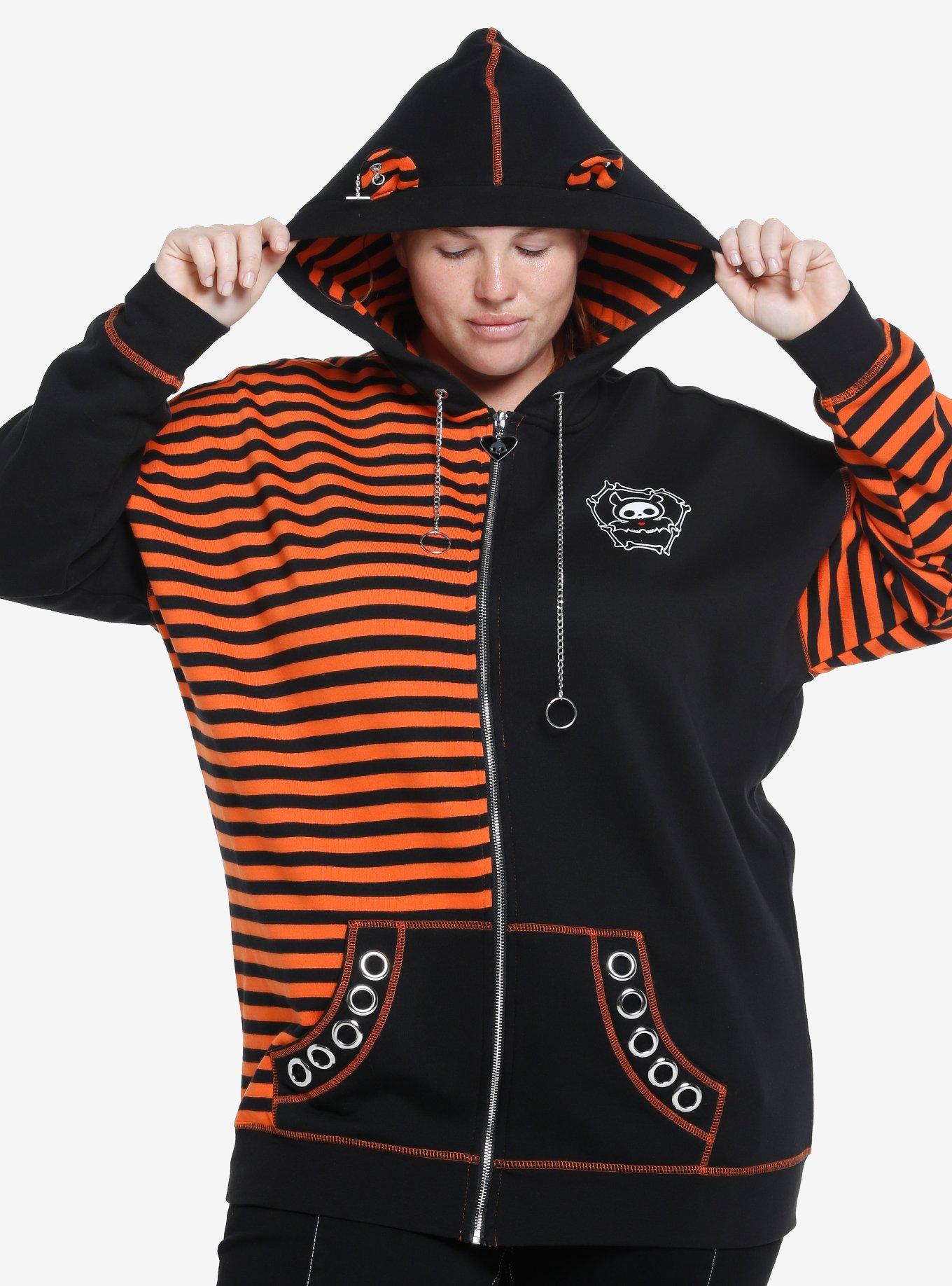 Skelanimals Diego Black Orange Split Stripe Girls Oversized Hoodie Plus Size Hot Topic