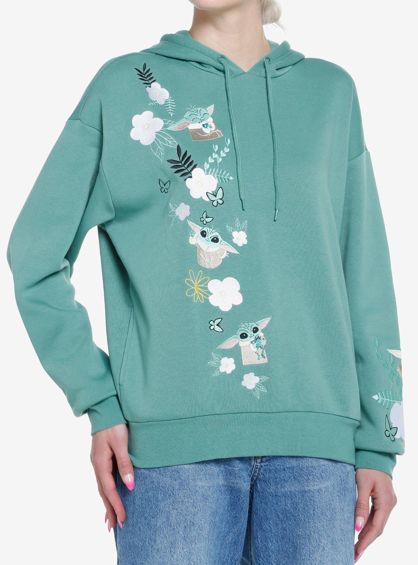 Her Universe Star Wars The Mandalorian Grogu Flowers Hoodie Her Universe Exclusive, GREEN, hi-res