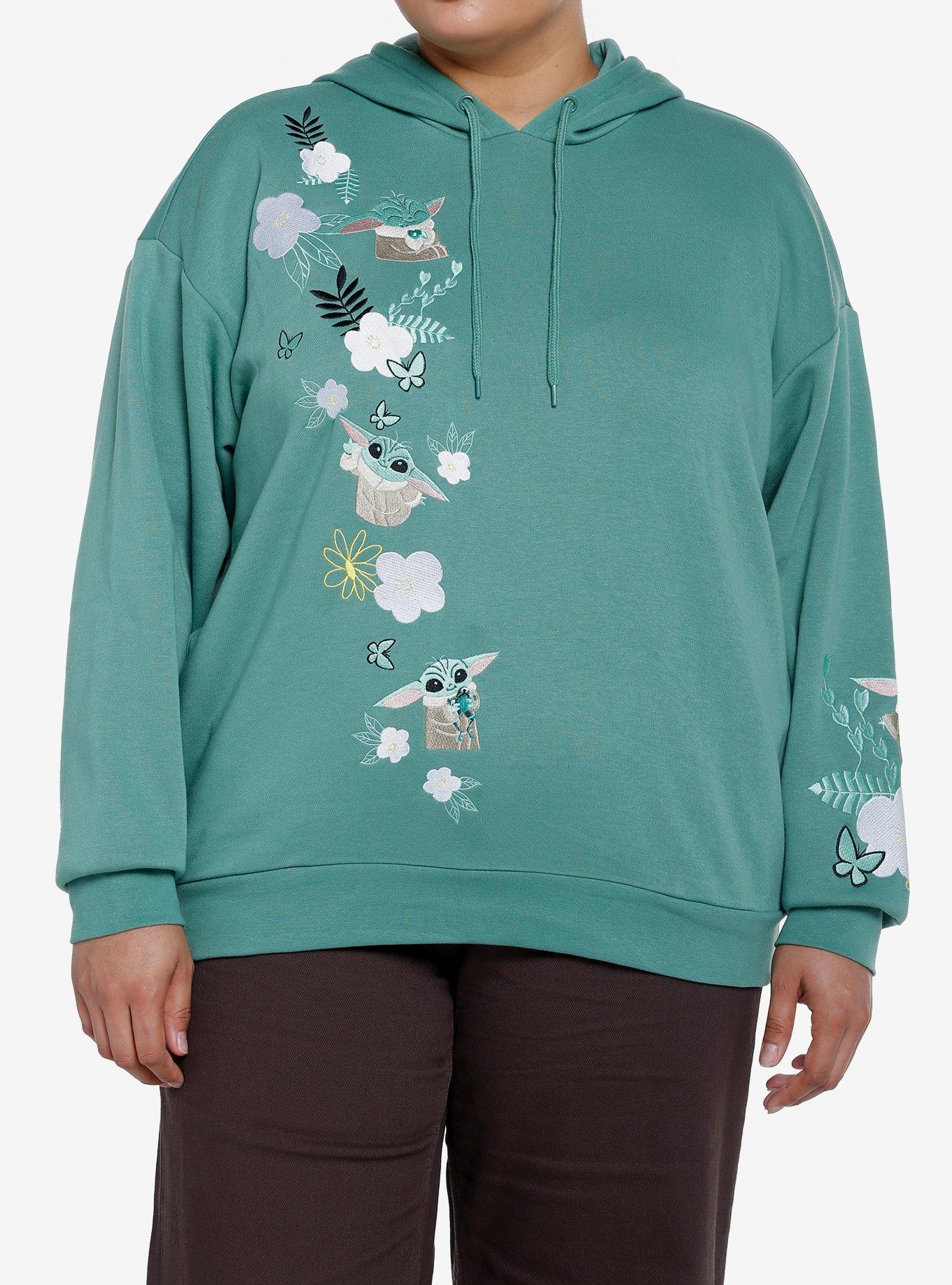Her Universe Star Wars The Mandalorian Grogu Flowers Hoodie Plus Size Her Universe Exclusive, GREEN, hi-res