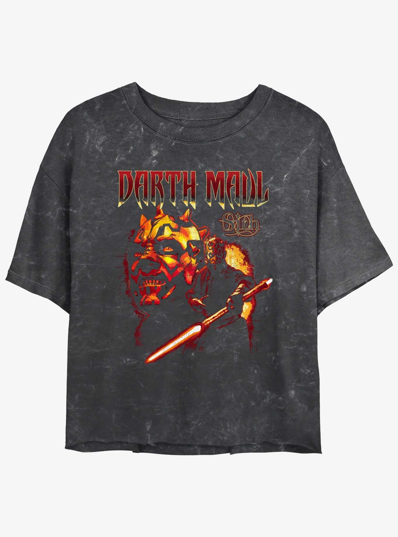 Star Wars Heavy Metal Darth Maul Mineral Wash Girls Crop T-Shirt, BLACK, hi-res